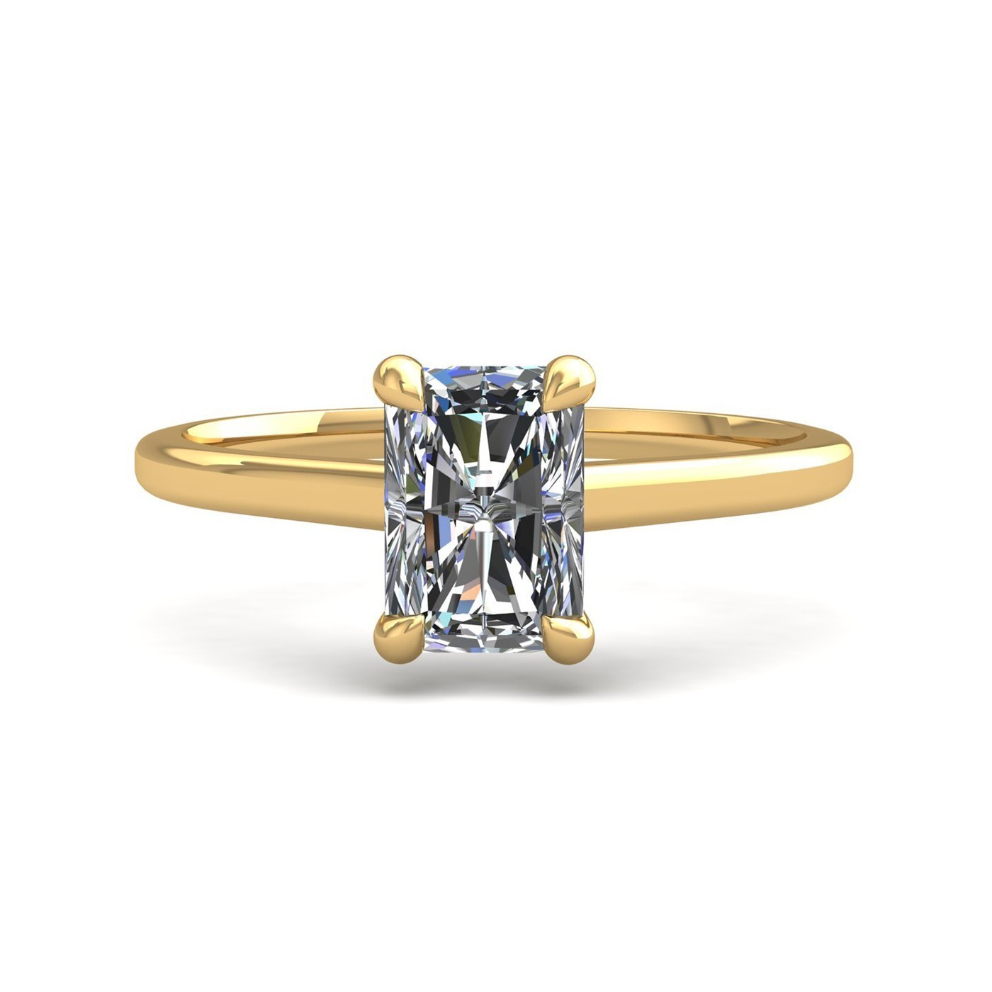 18K YELLOW GOLD 4 PRONGS SOLITAIRE RADIANT CUT DIAMOND ENGAGEMENT RING WITH WHISPER THIN BAND