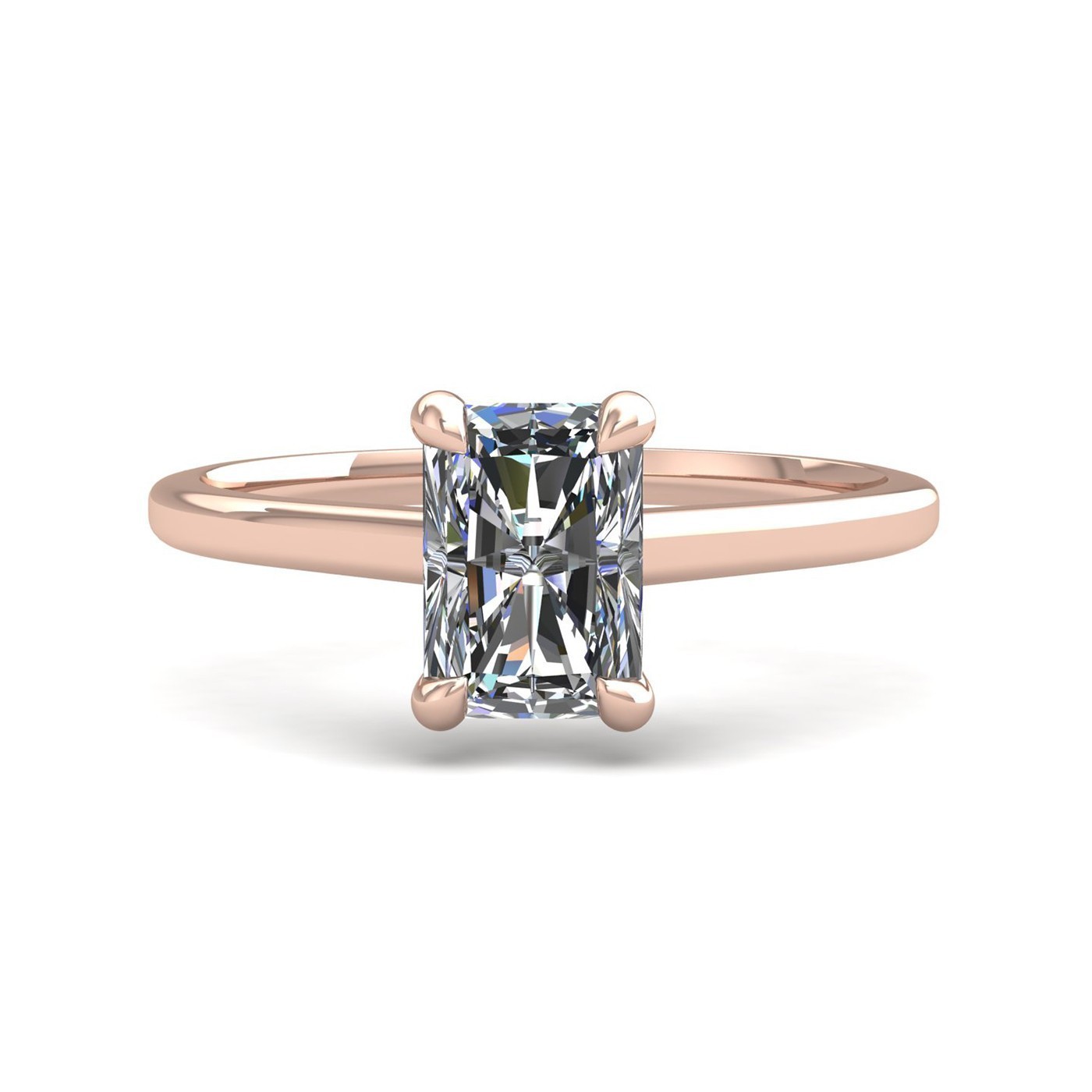 18K ROSE GOLD 4 PRONGS SOLITAIRE RADIANT CUT DIAMOND ENGAGEMENT RING WITH WHISPER THIN BAND