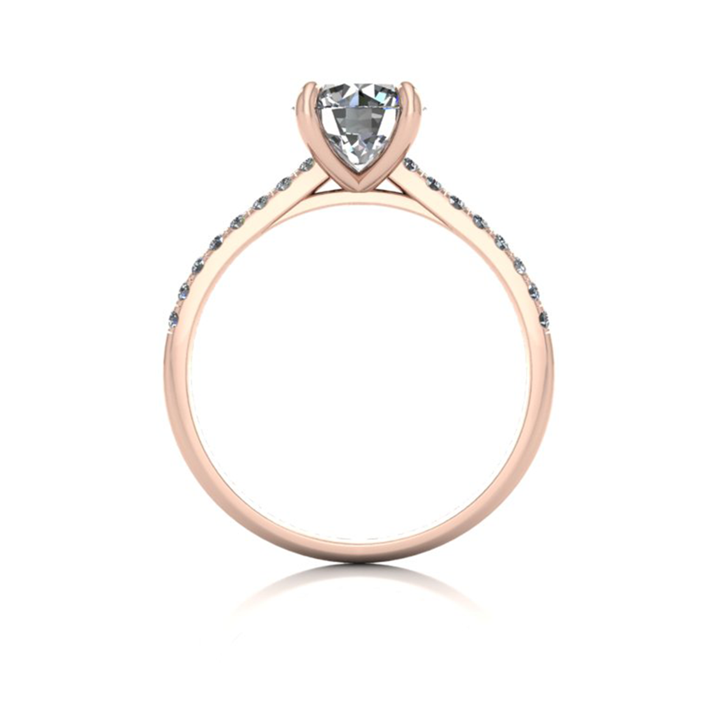 18K ROSE GOLD 4 PRONGS ROUND CUT DIAMOND ENGAGEMENT RING WITH WHISPER THIN PAVÉ SET BAND