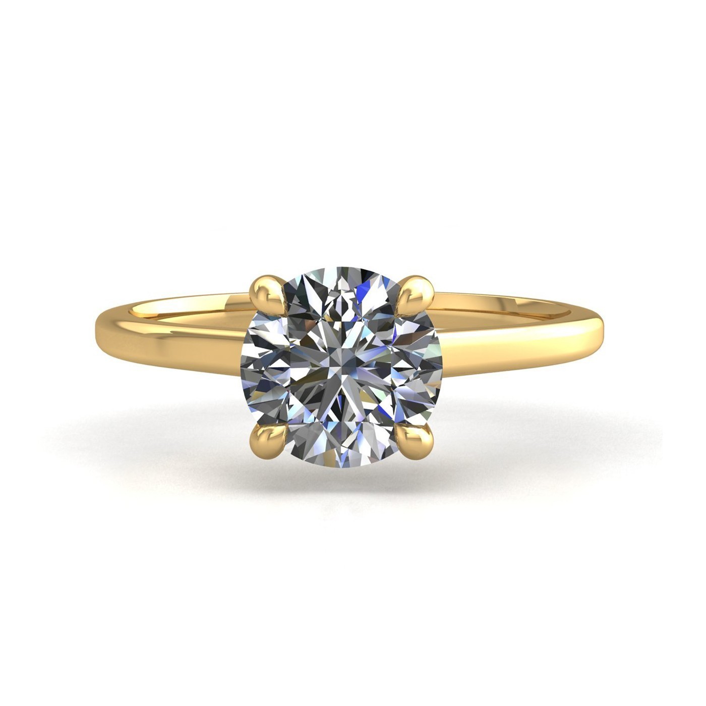 18K YELLOW GOLD 4 PRONGS SOLITAIRE ROUND CUT DIAMOND ENGAGEMENT RING WITH WHISPER THIN BAND