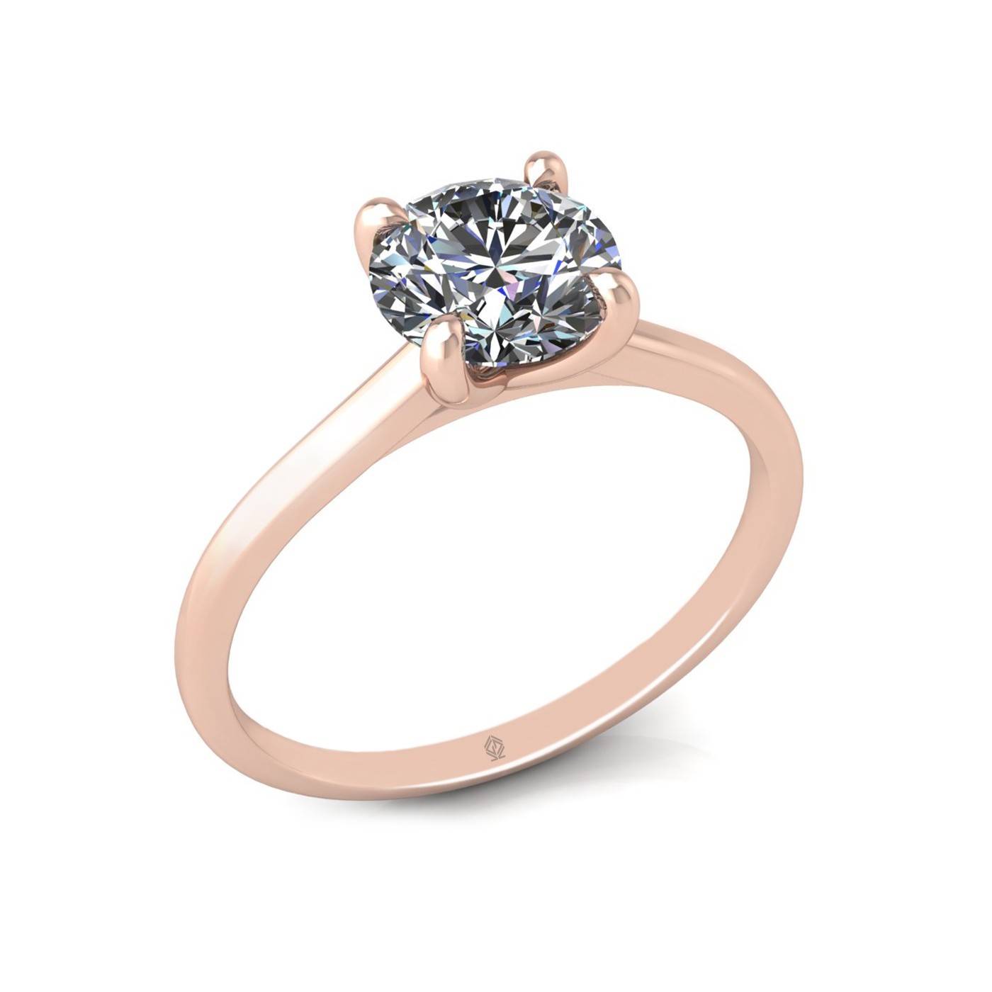 18K ROSE GOLD 4 PRONGS SOLITAIRE ROUND CUT DIAMOND ENGAGEMENT RING WITH WHISPER THIN BAND