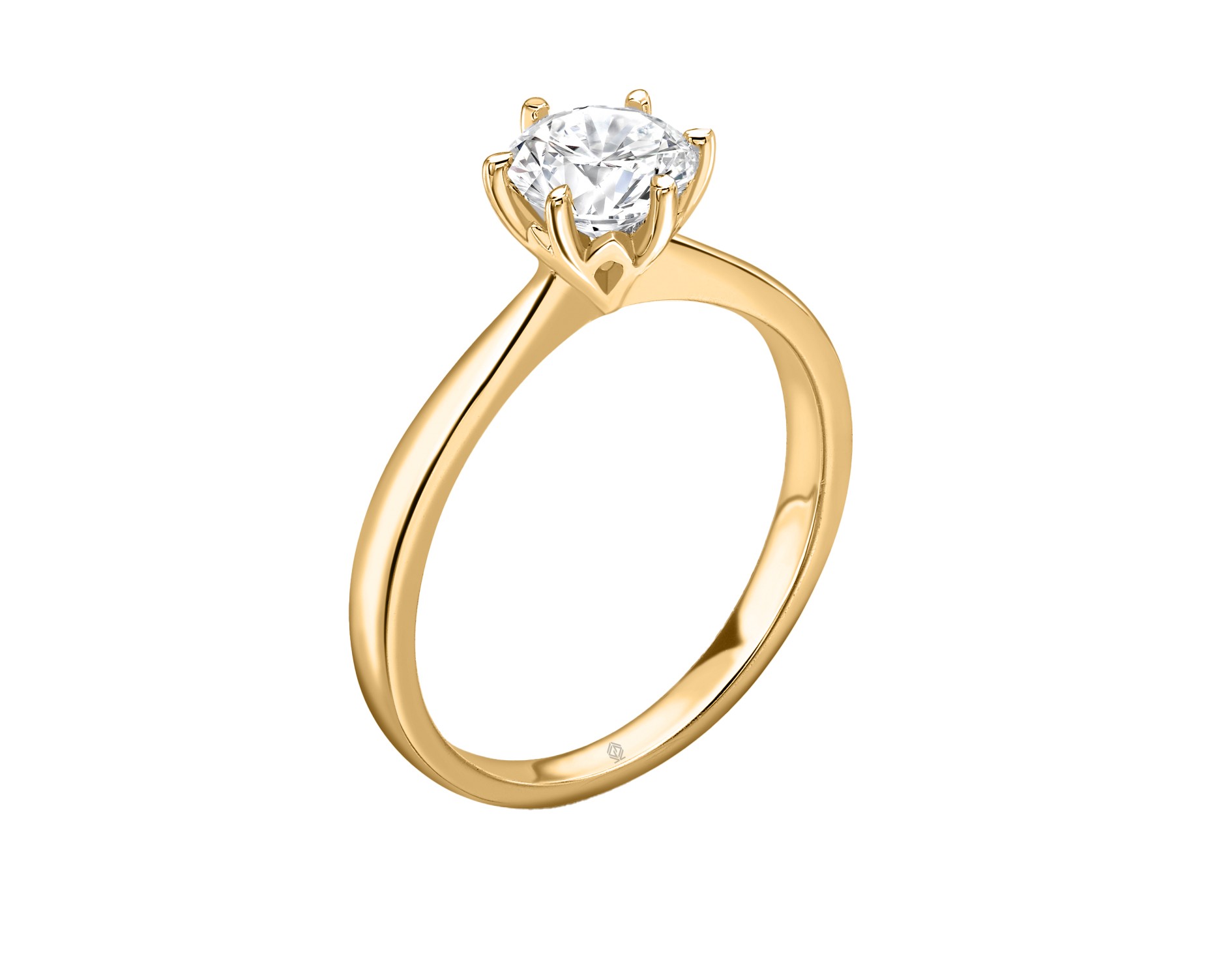 18K YELLOW GOLD 6 PRONGS HEAD SOLITAIRE ROUND CUT DIAMOND ENGAGEMENT RING