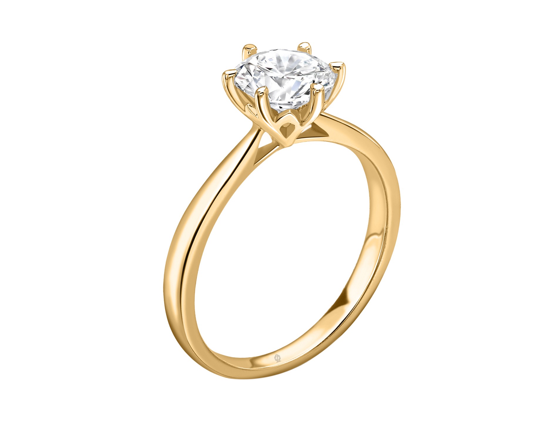 18K YELLOW GOLD 6 PRONGS HEAD SOLITAIRE ROUND CUT DIAMOND ENGAGEMENT RING