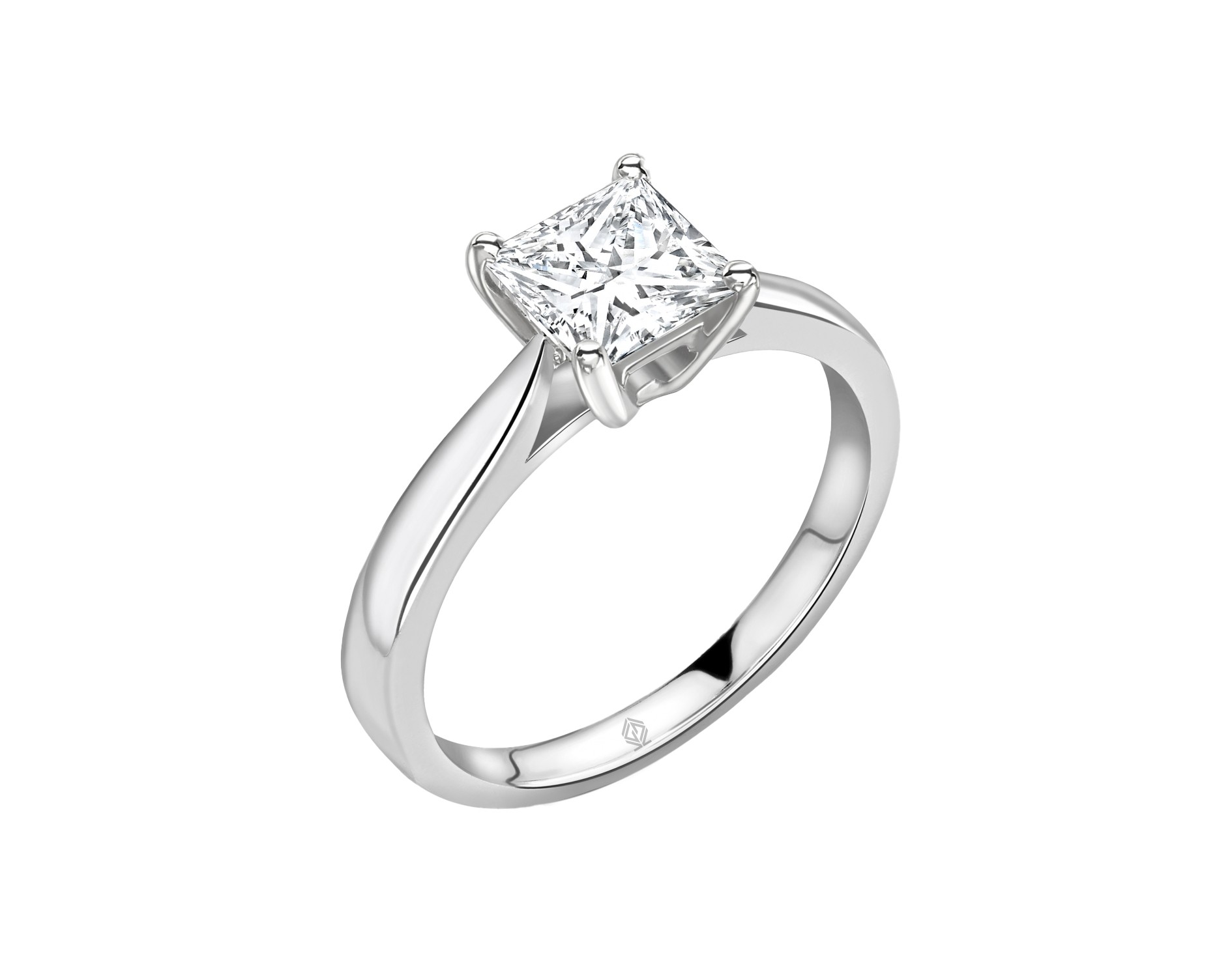 18K WHITE GOLD GOLD 4 PRONGS SOLITAIRE PRINCESS CUT DIAMOND ENGAGEMENT RING