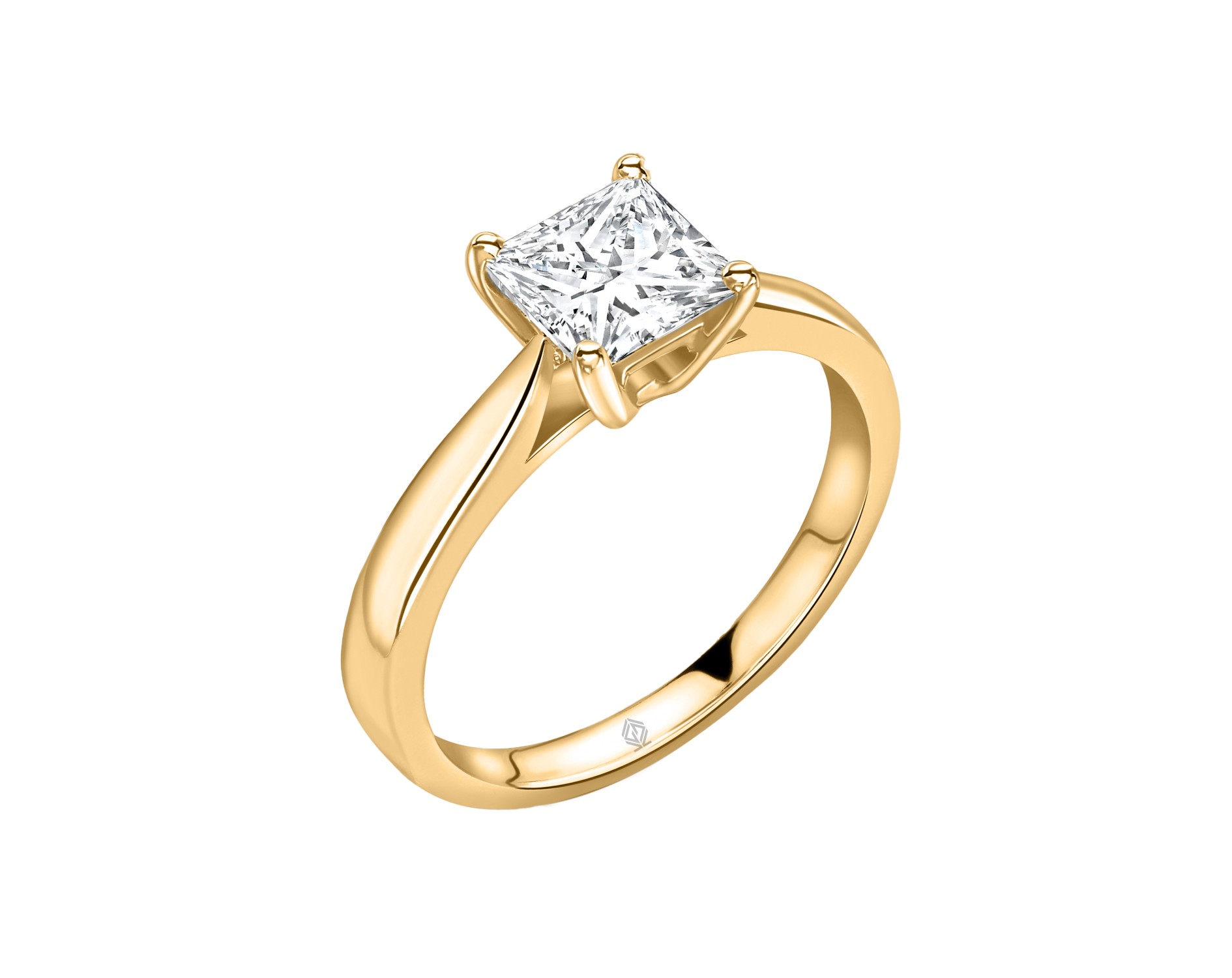 18K YELLOW GOLD GOLD 4 PRONGS SOLITAIRE PRINCESS CUT DIAMOND ENGAGEMENT RING