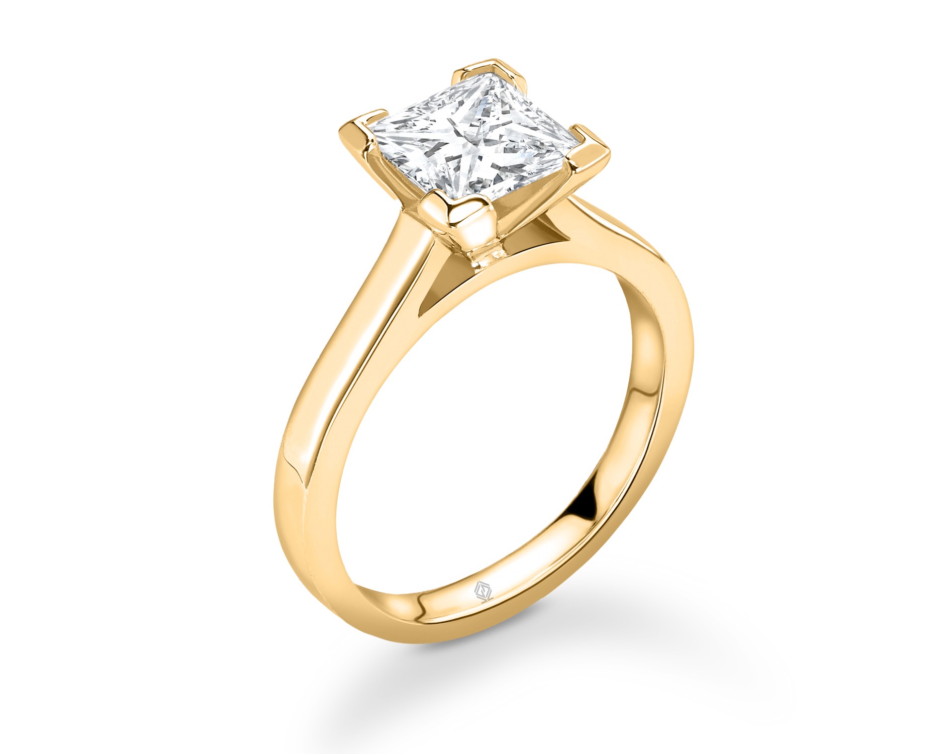 18K YELLOW GOLD 4 PRONGS SOLITAIRE PRINCESS CUT DIAMOND ENGAGEMENT RING