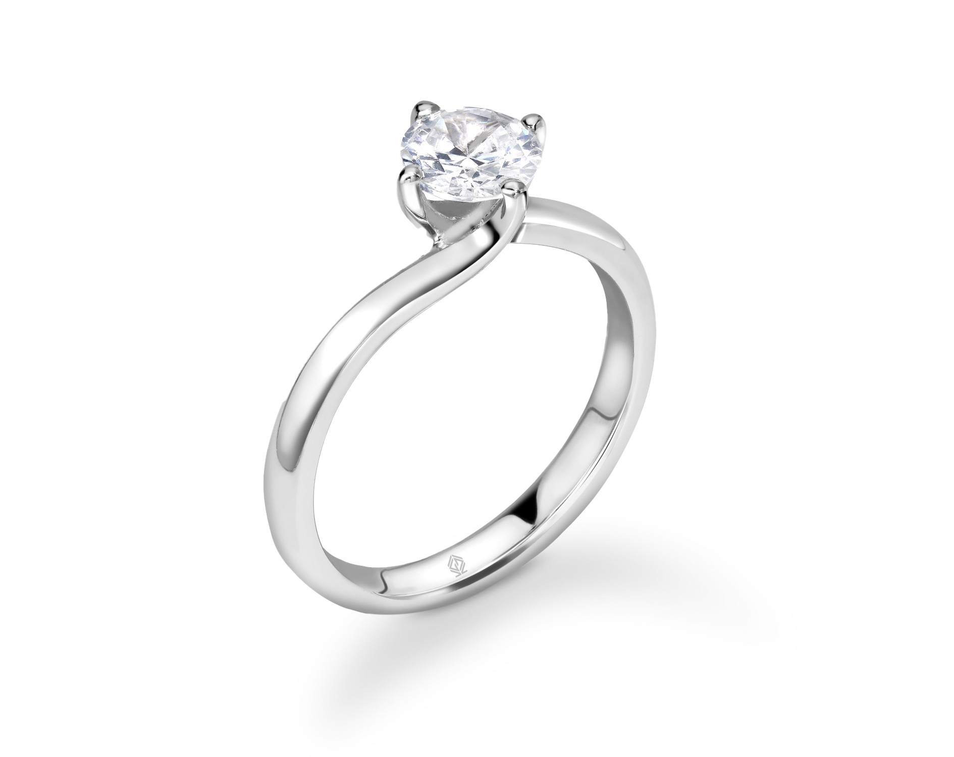 18K WHITE GOLD 4 PRONGS SOLITAIRE TWISTED HEAD ROUND CUT DIAMOND ENGAGEMENT RING