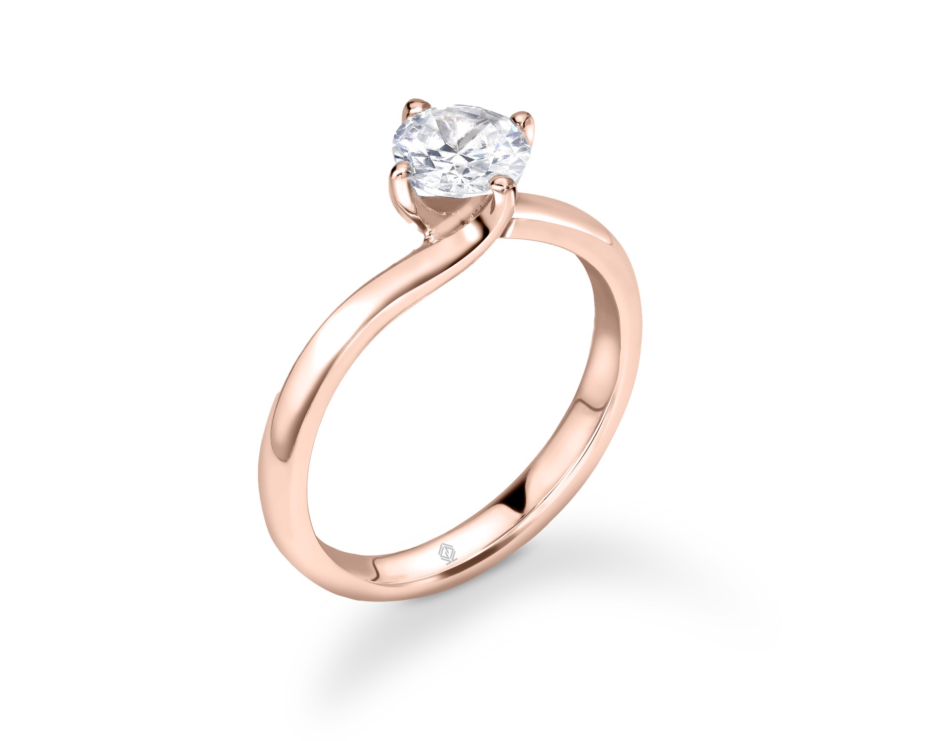 18K ROSE GOLD 4 PRONGS SOLITAIRE TWISTED HEAD ROUND CUT DIAMOND ENGAGEMENT RING