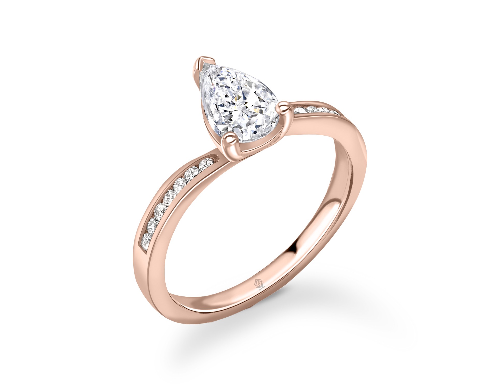18K ROSE GOLD 3 PRONGS PEAR CUT DIAMOND ENGAGEMENT RING WITH SIDE STONES CHANNEL SET