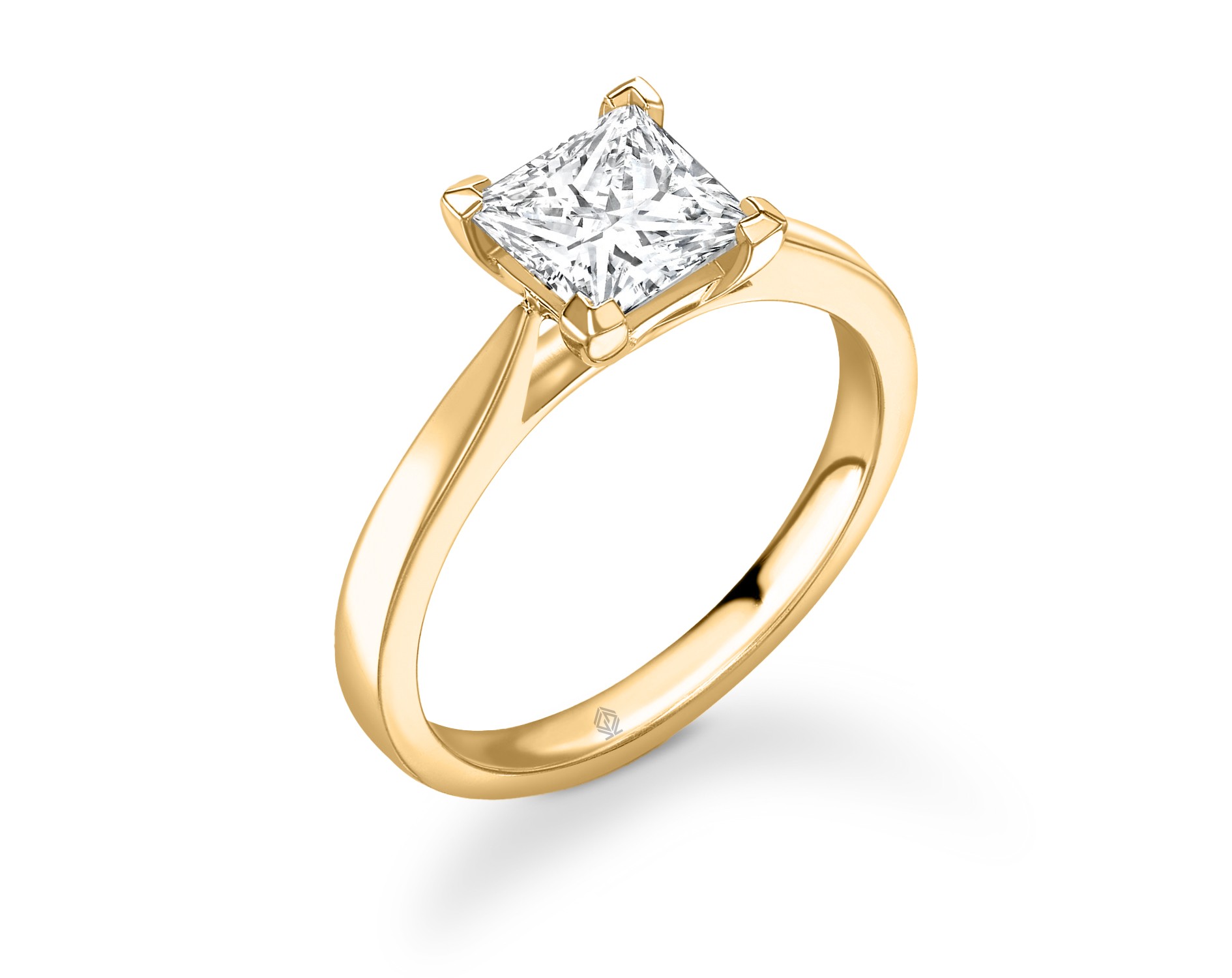 18K YELLOW GOLD 4 PRONGS PRINCESS CUT DIAMOND ENGAGEMENT RING