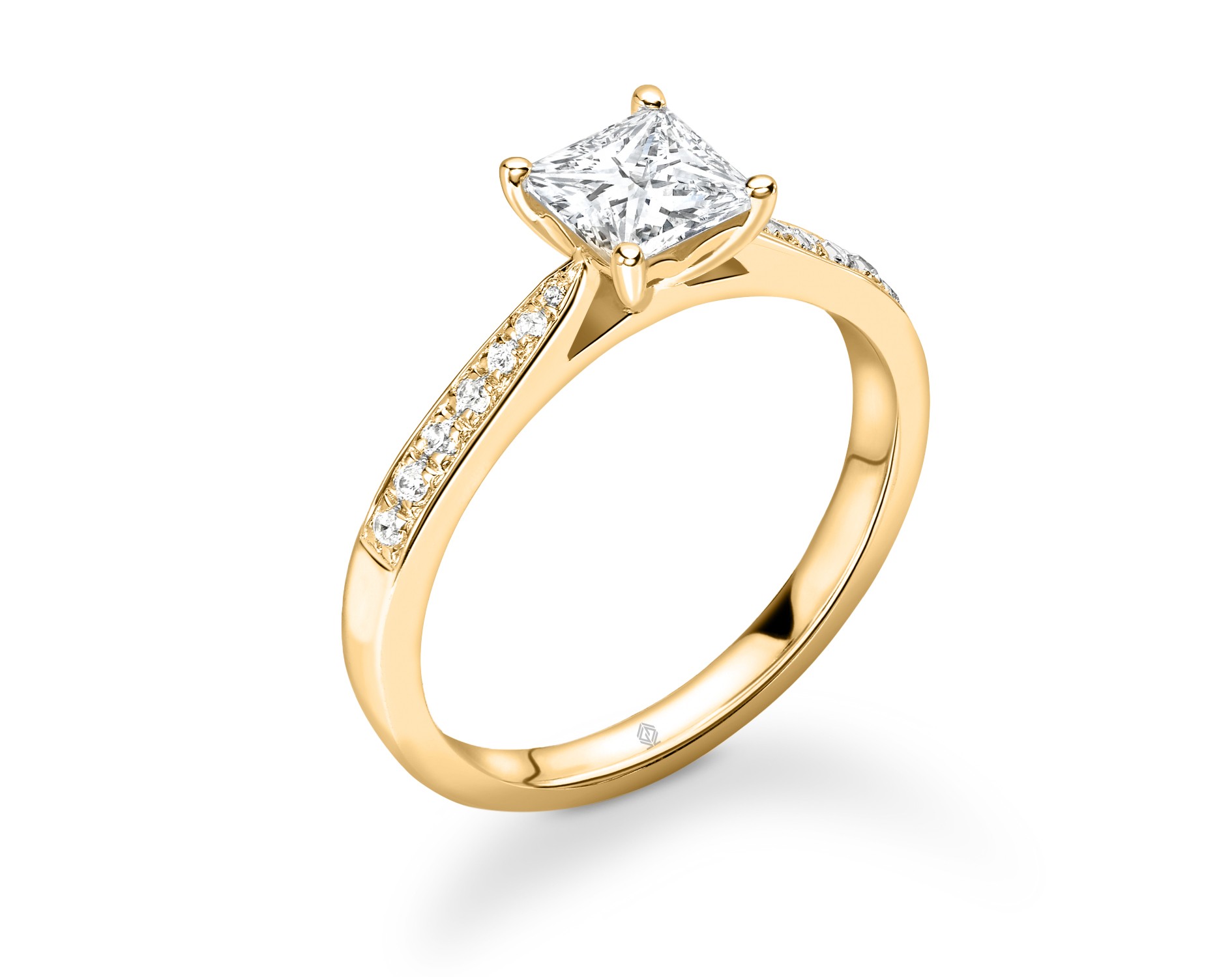 18K YELLOW GOLD PRINCESS CUT DIAMOND ENGAGEMENT RING WITH SIDE STONES CHANNEL SET