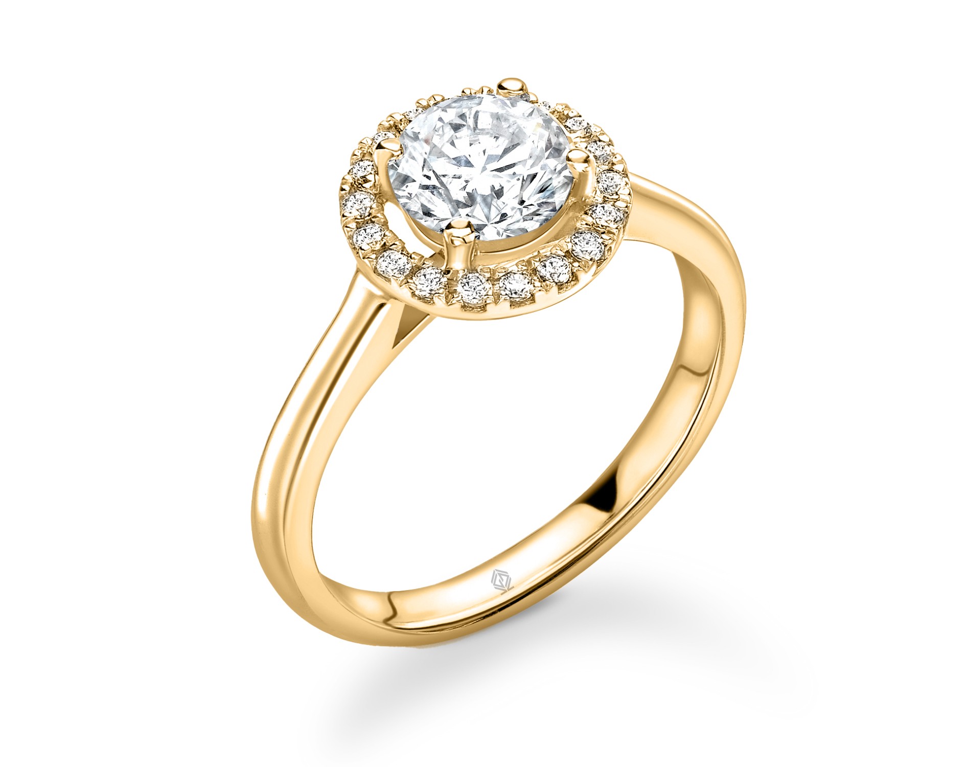 18K YELLOW GOLD ROUND CUT HALO DIAMOND ENGAGEMENT RING