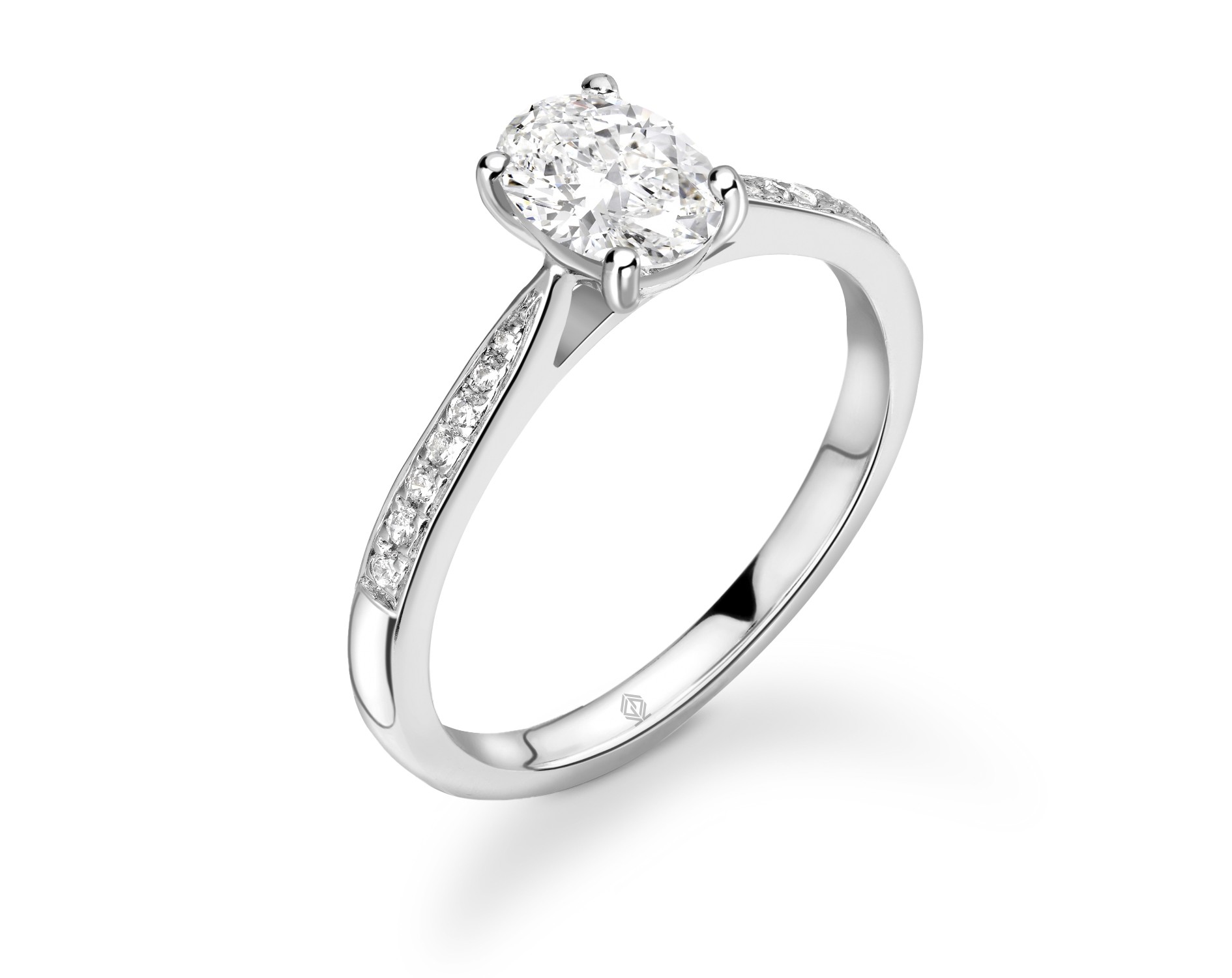 18K WHITE GOLD OVAL CUT DIAMOND ENGAGEMENT RING WITH SIDE STONES CHANNEL SET