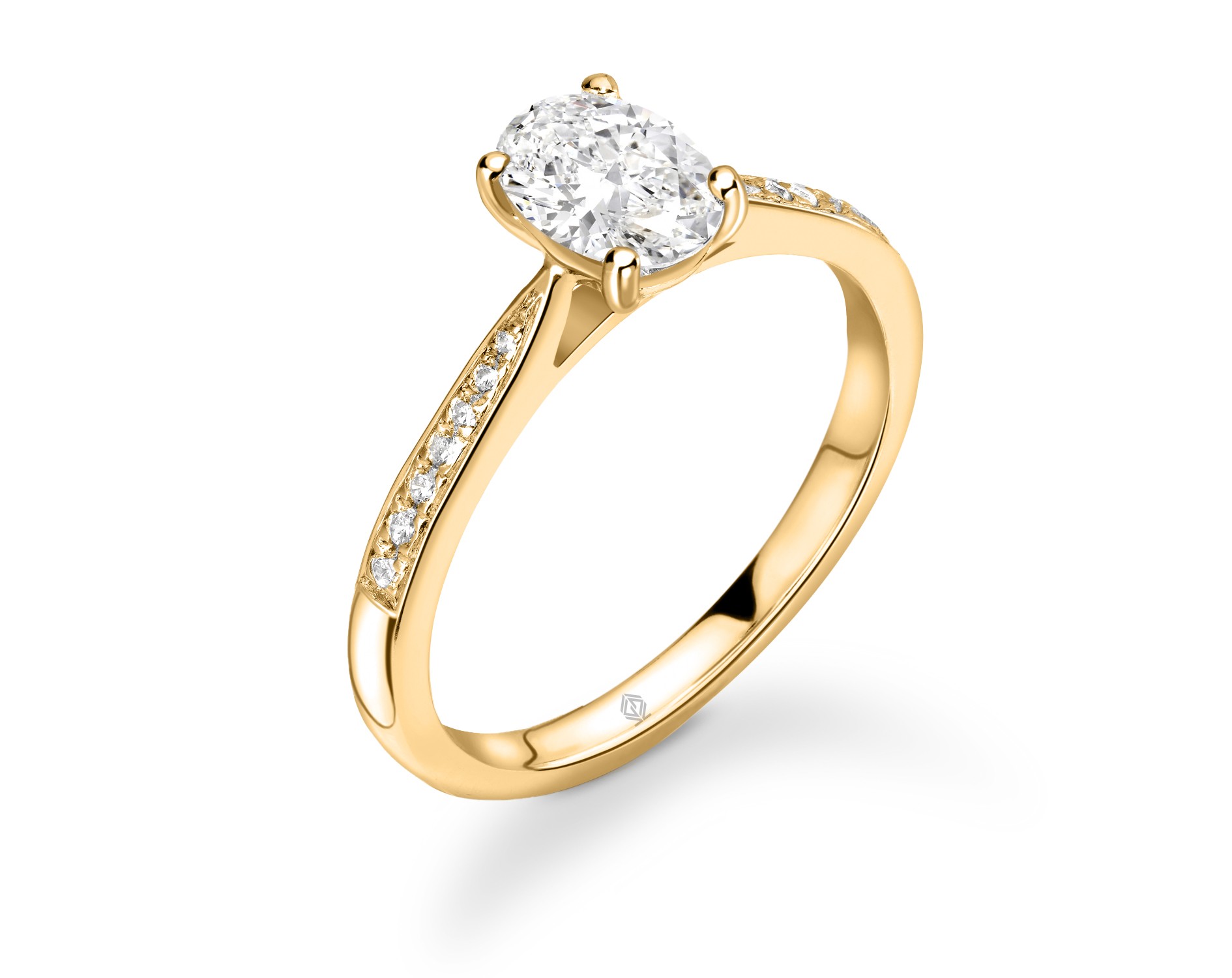 18K YELLOW GOLD OVAL CUT DIAMOND ENGAGEMENT RING WITH SIDE STONES CHANNEL SET