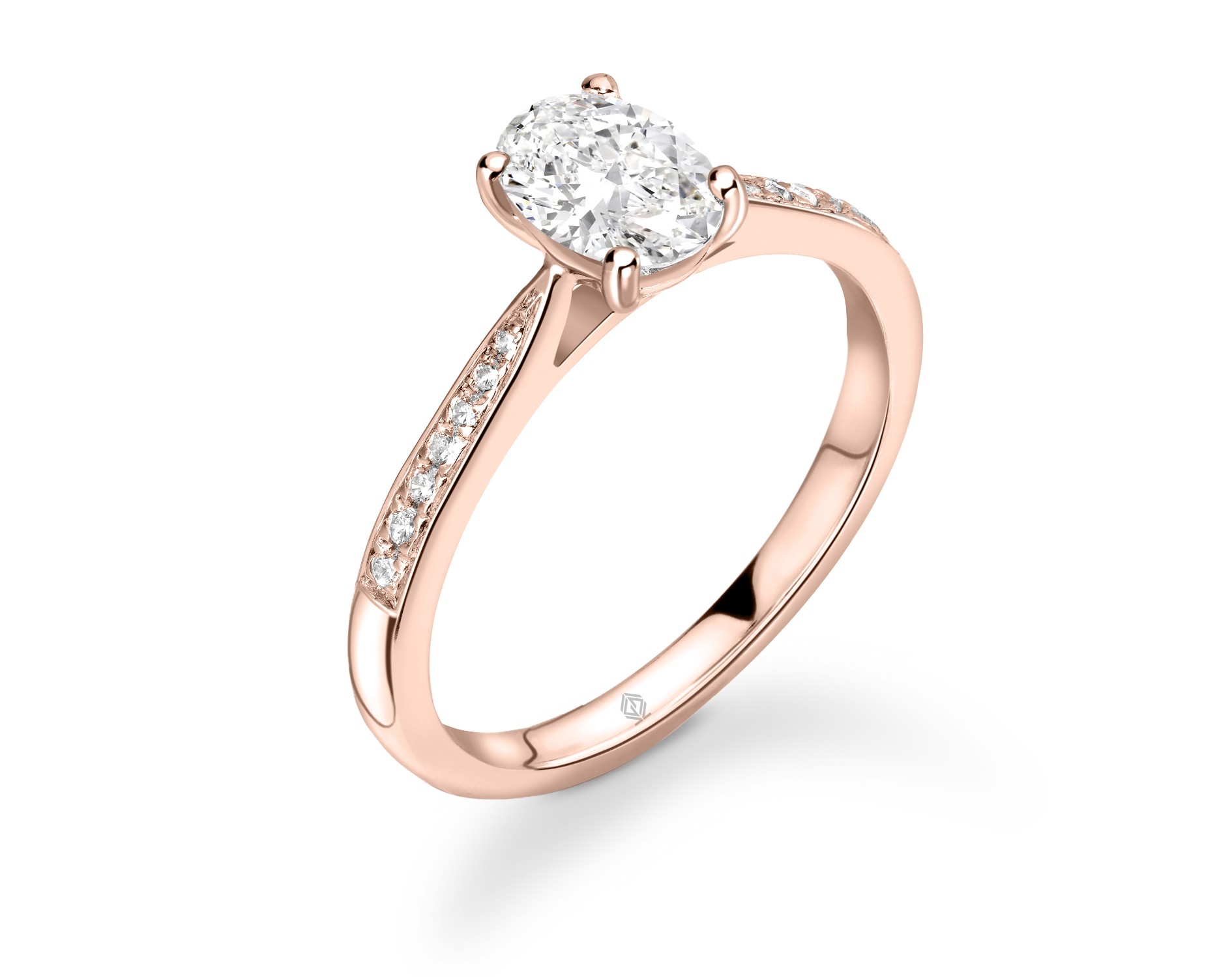 18K ROSE GOLD OVAL CUT DIAMOND ENGAGEMENT RING WITH SIDE STONES CHANNEL SET