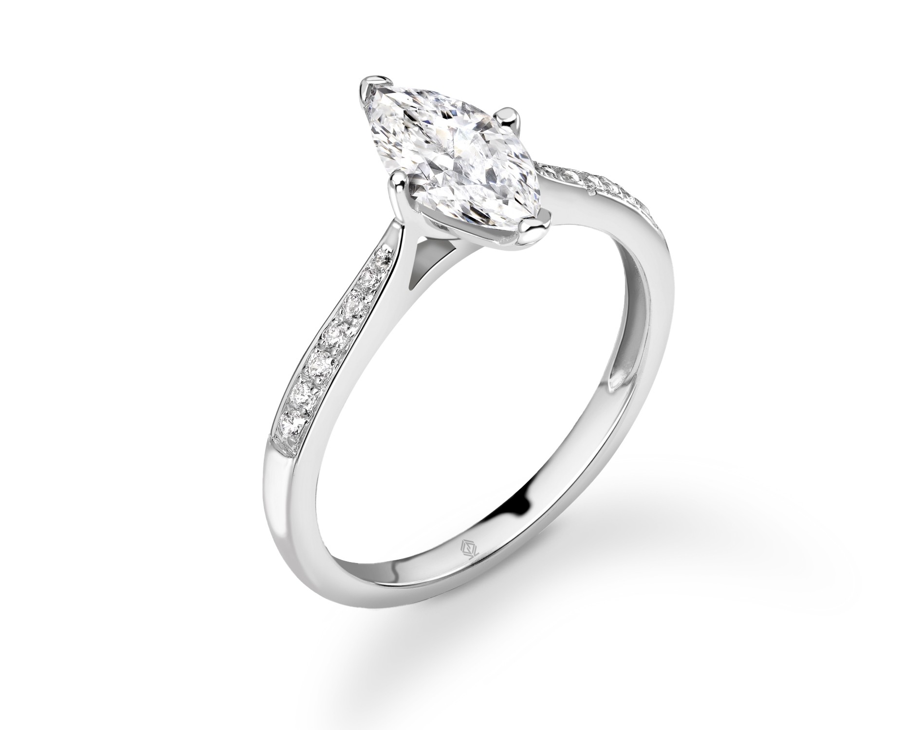 18K WHITE GOLD MARQUISE CUT DIAMOND ENGAGEMENT RING WITH SIDE STONES CHANNEL SET