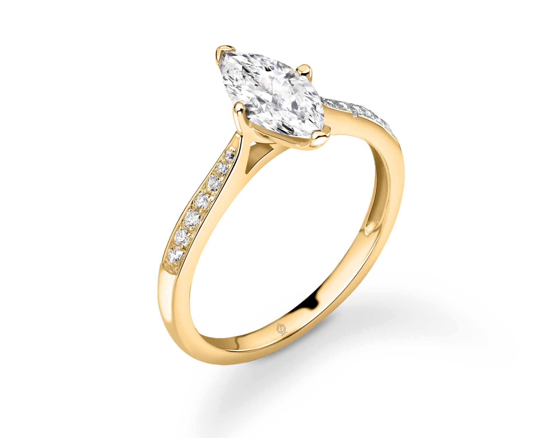 18K YELLOW GOLD MARQUISE CUT DIAMOND ENGAGEMENT RING WITH SIDE STONES CHANNEL SET
