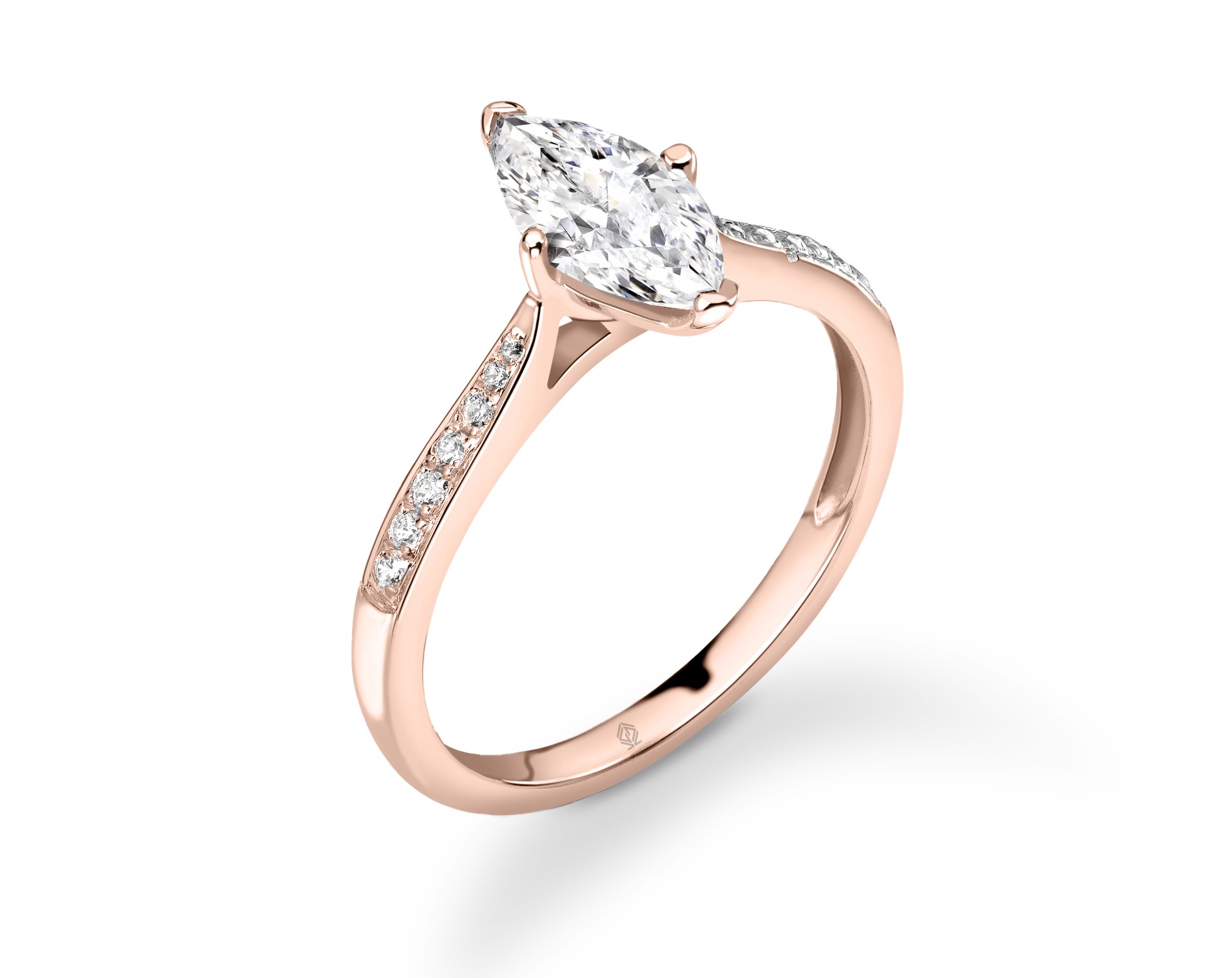 18K ROSE GOLD MARQUISE CUT DIAMOND ENGAGEMENT RING WITH SIDE STONES CHANNEL SET