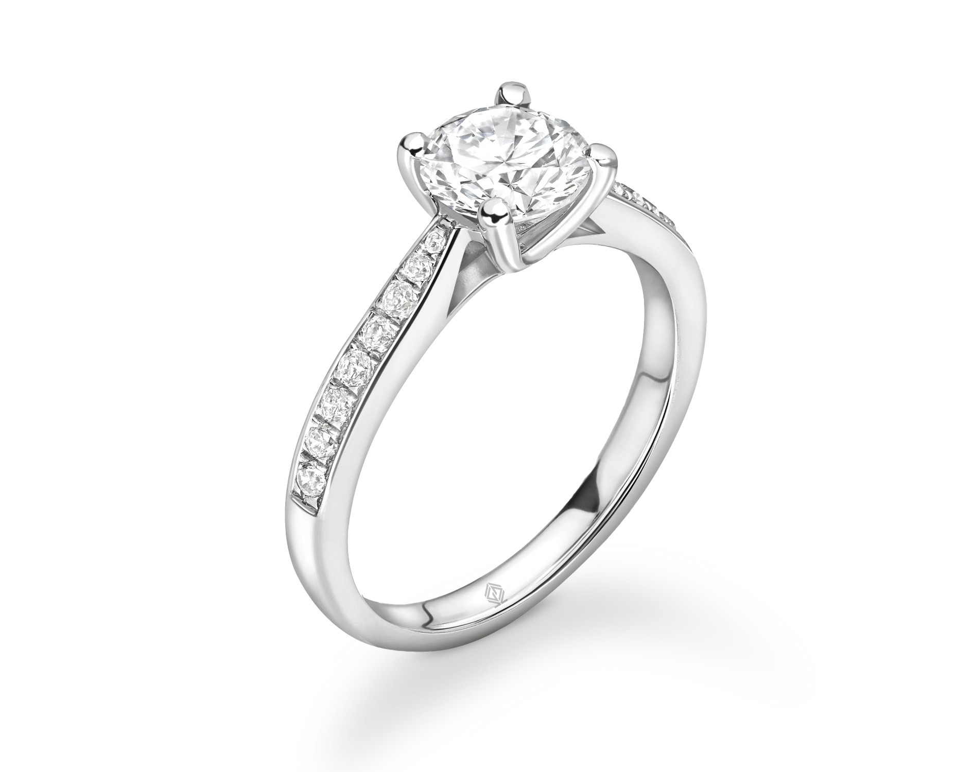 18K WHITE GOLD ROUND CUT DIAMOND ENGAGEMENT RING WITH SIDE STONES CHANNEL SET
