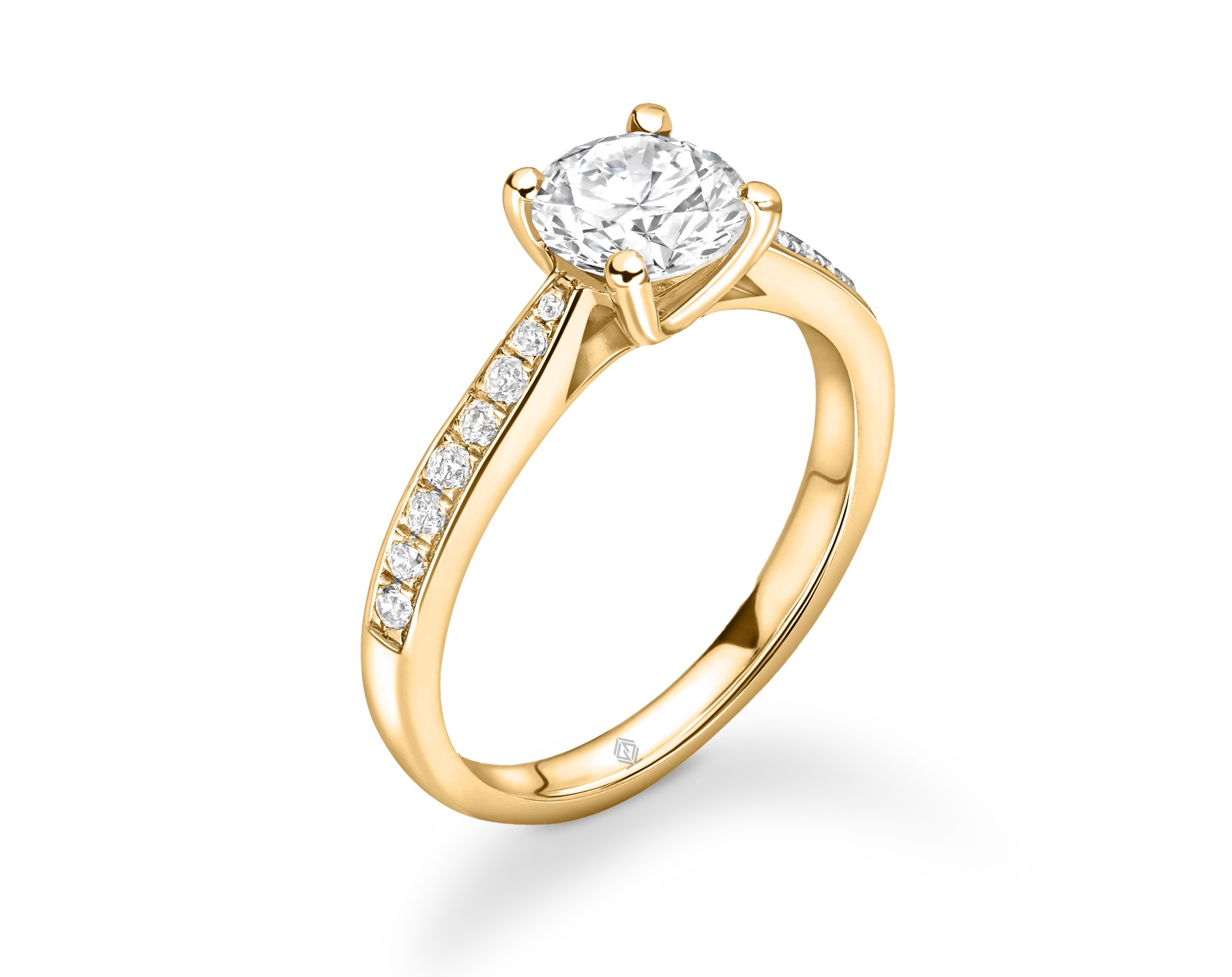 18K YELLOW GOLD ROUND CUT DIAMOND ENGAGEMENT RING WITH SIDE STONES CHANNEL SET