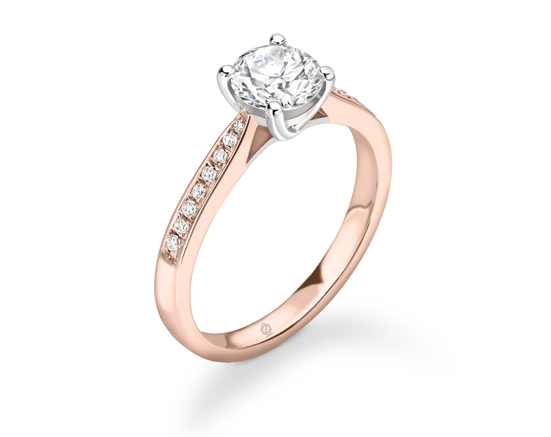 DUAL-TONE ROUND CUT DIAMOND RING WITH SIDE STONES CHANNEL SET