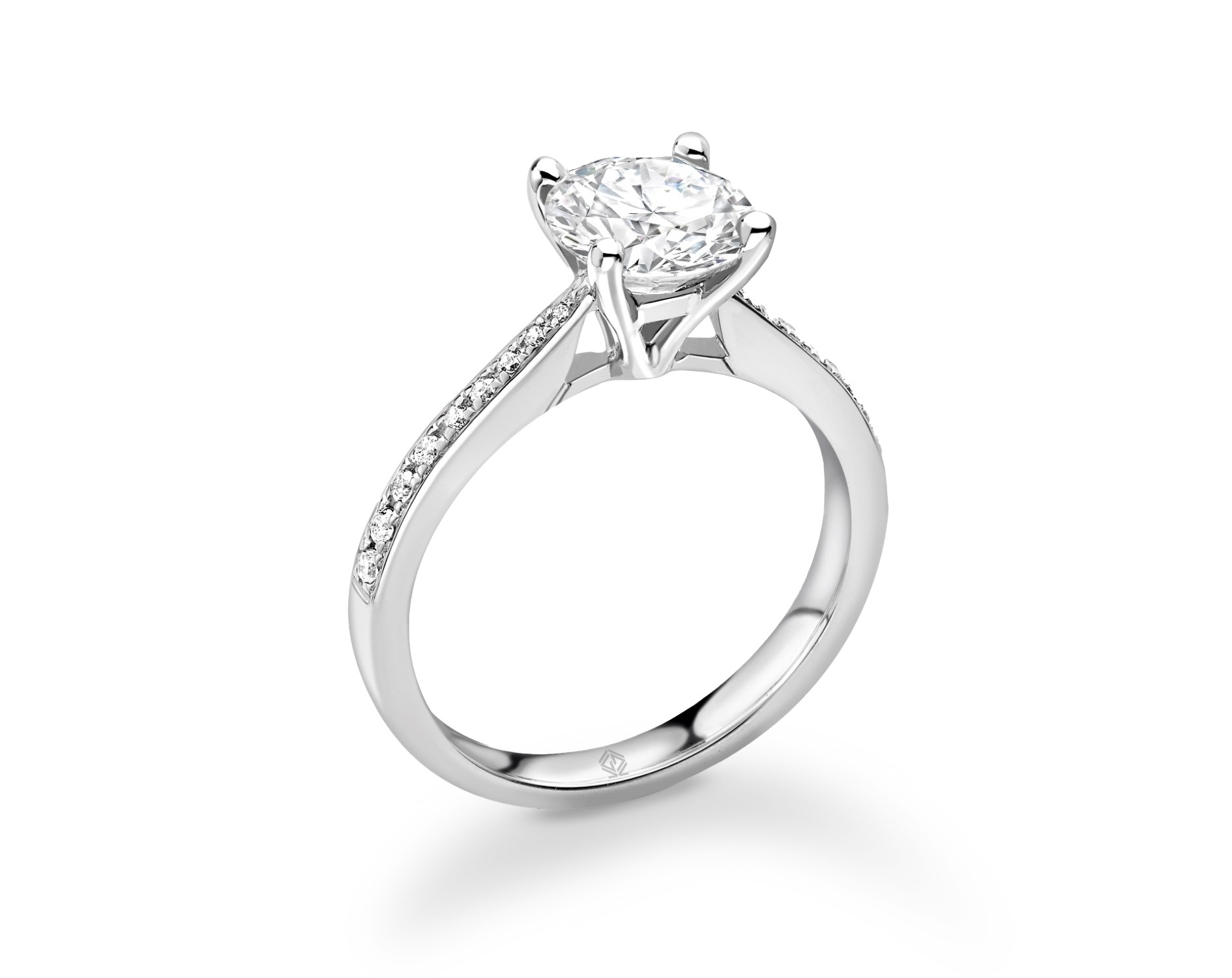 18K WHITE GOLD 4 PRONG DIAMOND ENGAGEMENT RING WITH SIDE STONES IN PRONG SET
