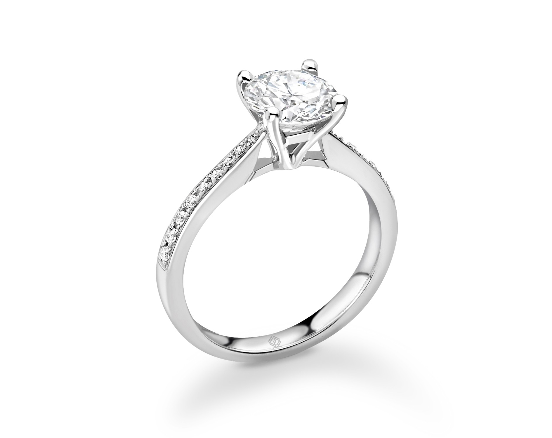 18k White Gold 4 Prong Diamond Engagement Ring With Side Stones In Prong Set 