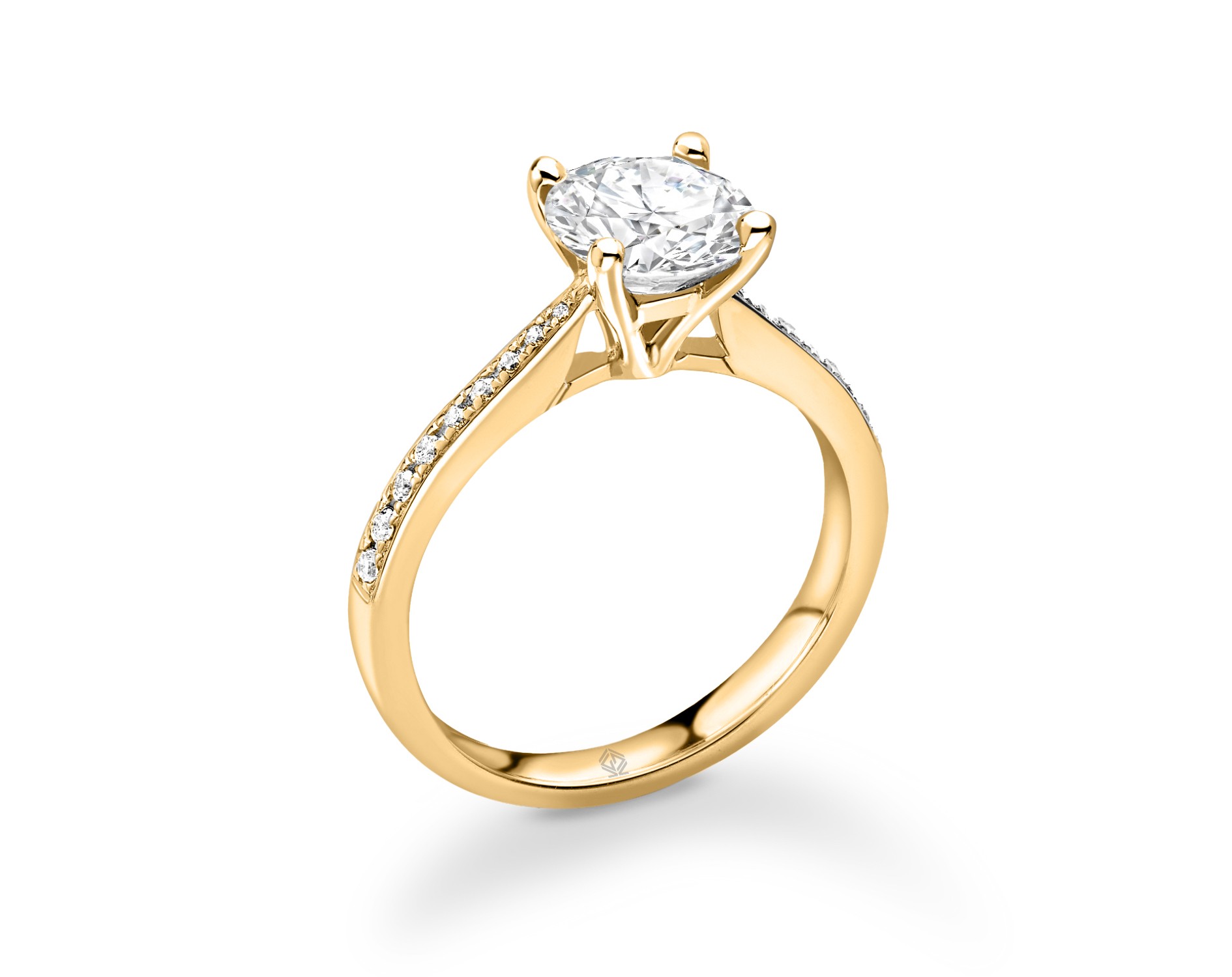 18K YELLOW GOLD 4 PRONG DIAMOND ENGAGEMENT RING WITH SIDE STONES IN PRONG SET