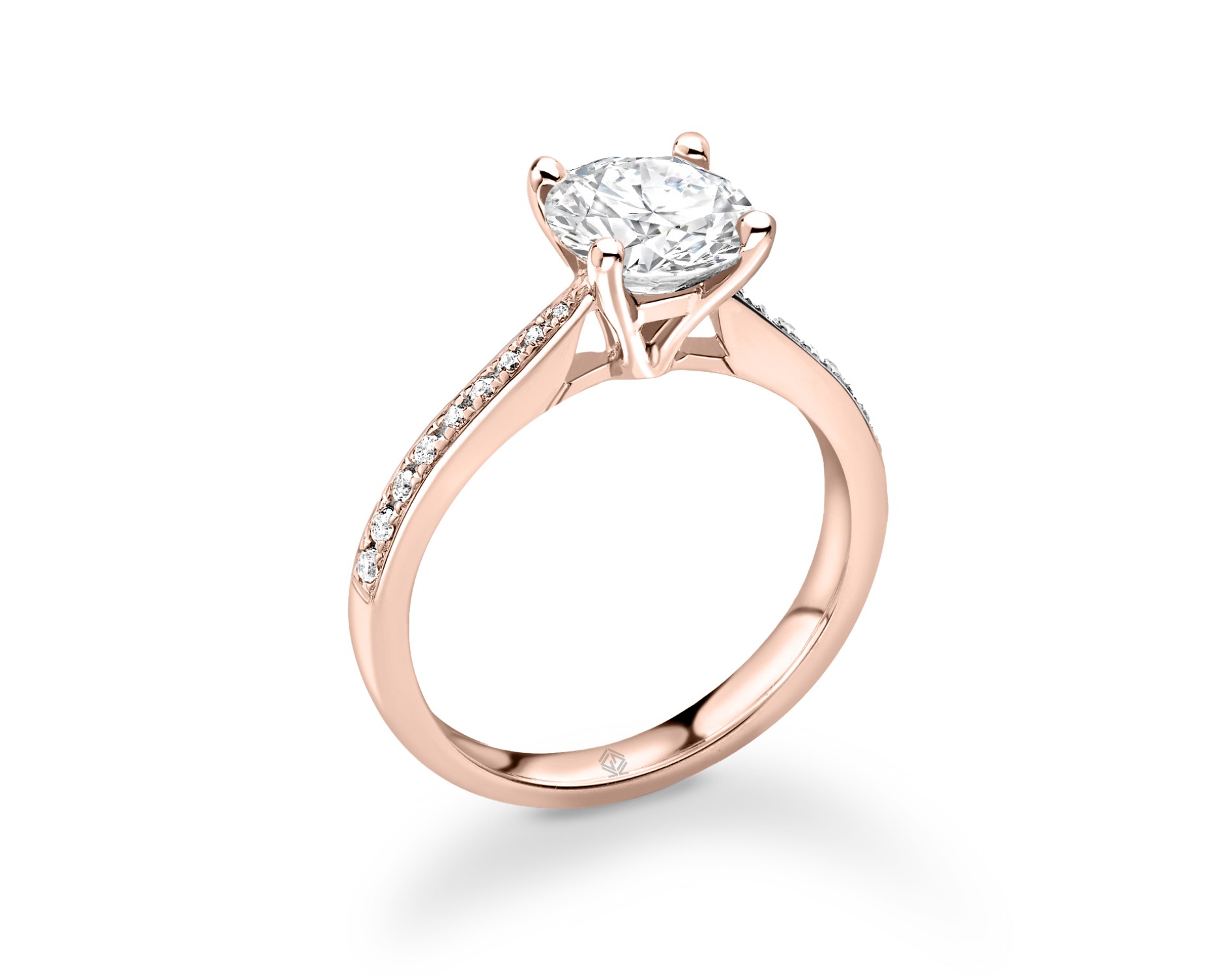 18K ROSE GOLD 4 PRONG DIAMOND ENGAGEMENT RING WITH SIDE STONES IN PRONG SET