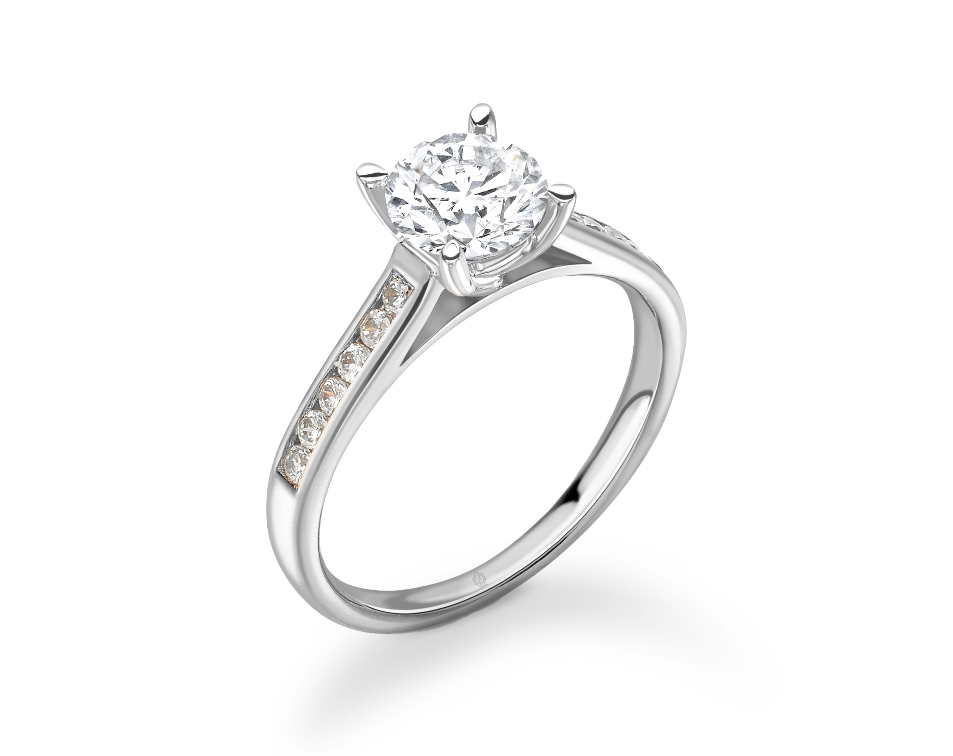 18K WHITE GOLD 4 PRONGS HEAD DIAMOND ENGAGEMENT RING WITH SIDE STONES CHANNEL SET