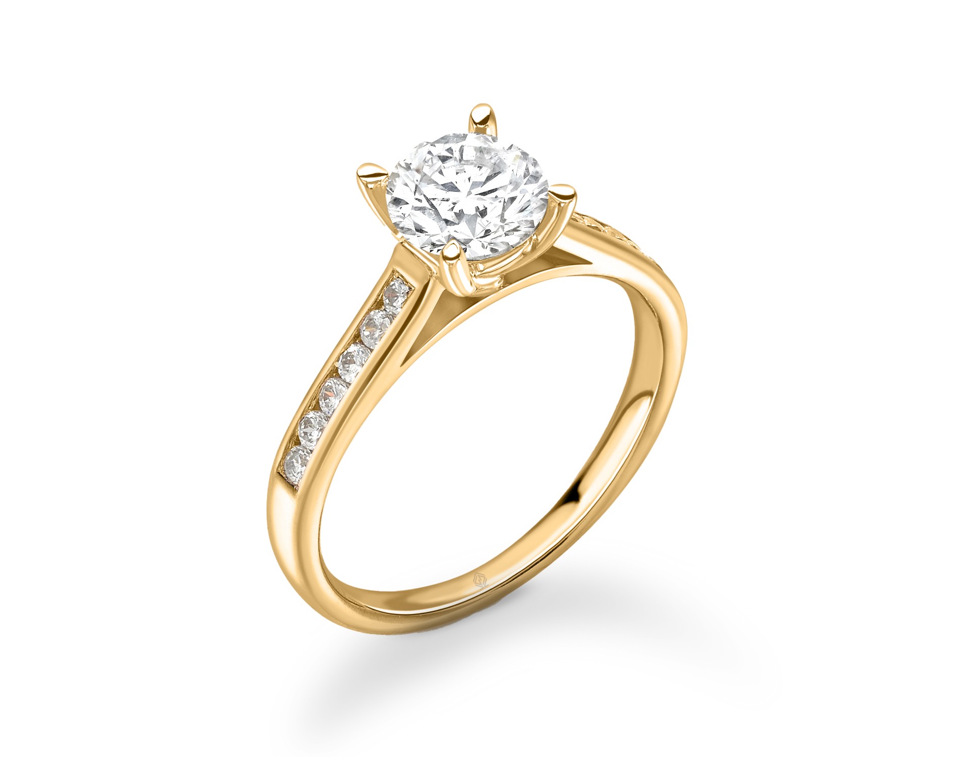 18K YELLOW GOLD 4 PRONGS HEAD DIAMOND ENGAGEMENT RING WITH SIDE STONES CHANNEL SET