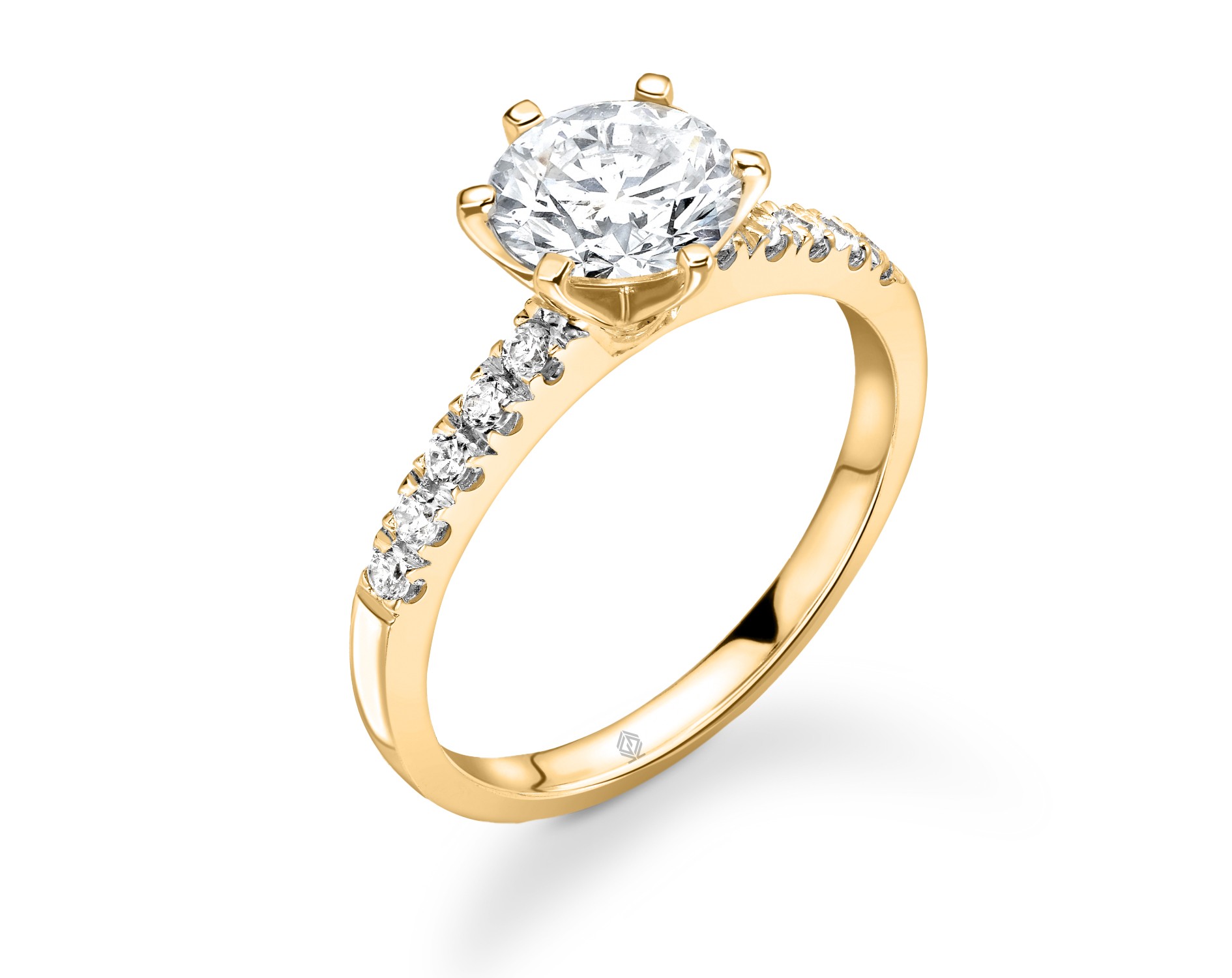 18K YELLOW GOLD ROUND CUT DIAMOND ENGAGEMENT WITH SIDE STONES PAVE SET