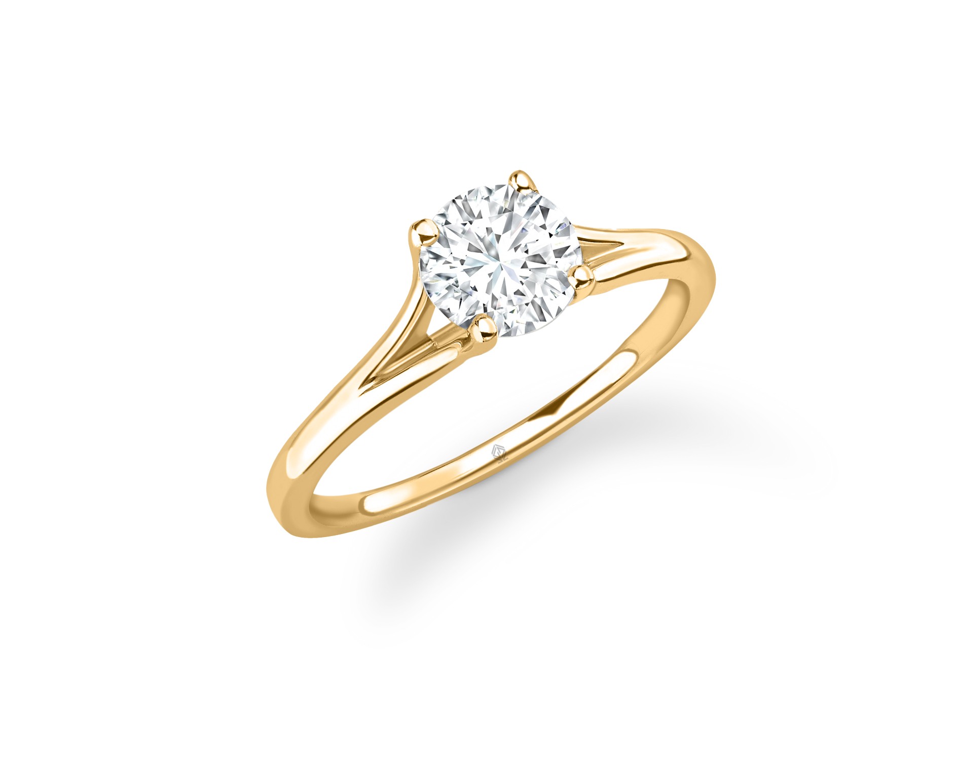 18K YELLOW GOLD 4 PRONGS SOLITAIRE ROUND CUT DIAMOND ENGAGEMENT RING WITH SPLIT SHANK
