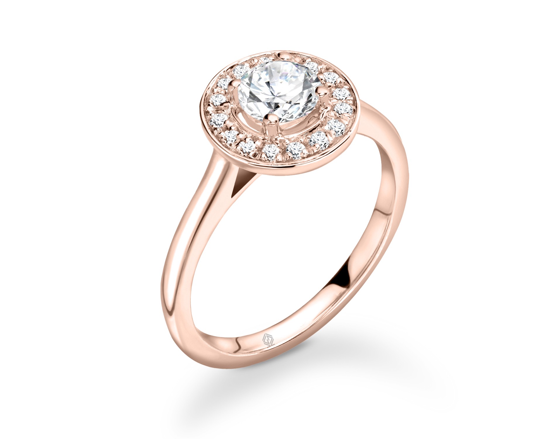 18K ROSE GOLD VINTAGE MILGRAIN HALO ROUND CUT DIAMOND