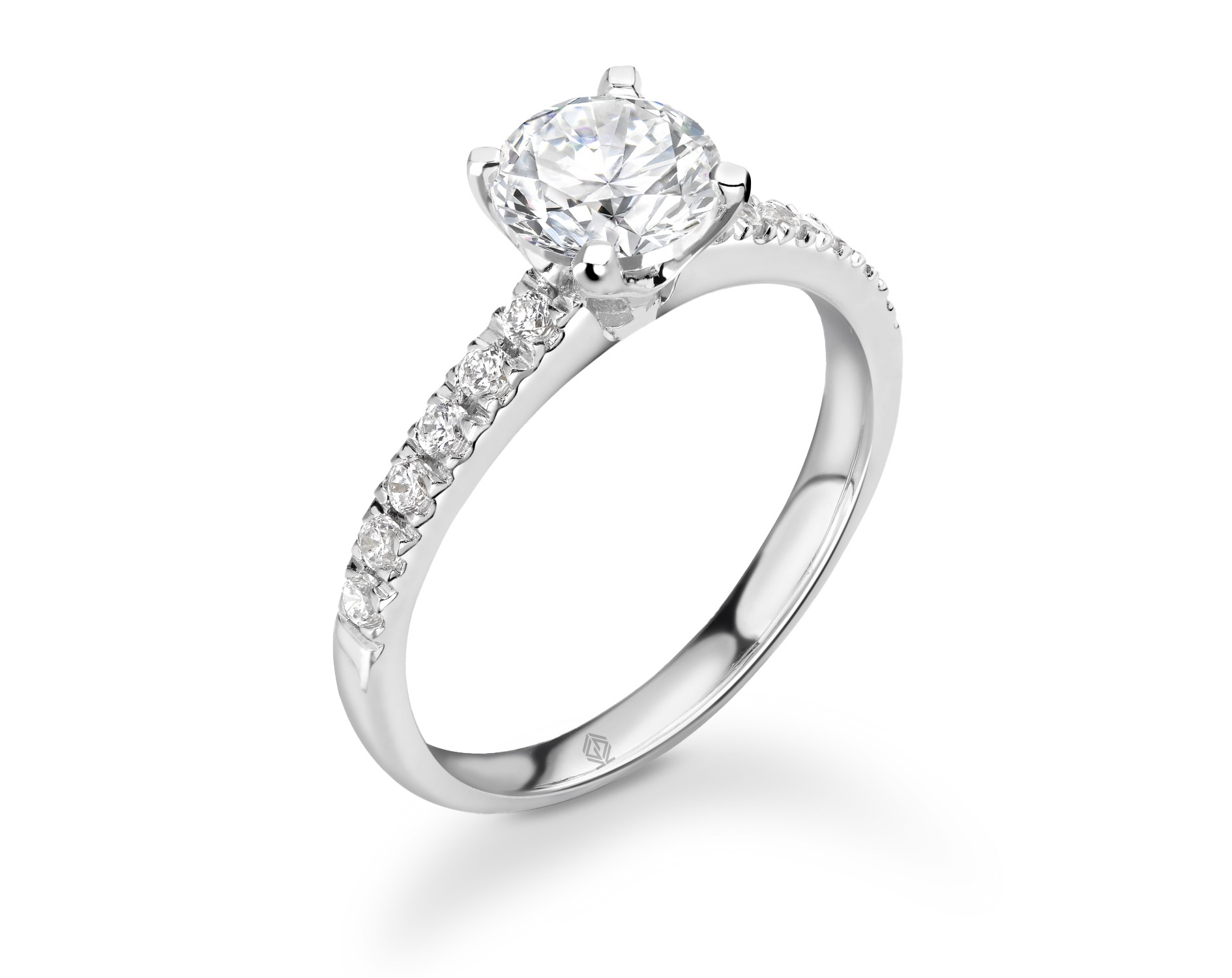 18K WHITE GOLD ROUND CUT DIAMOND ENGAGEMENT WITH SIDE STONES PAVE SET