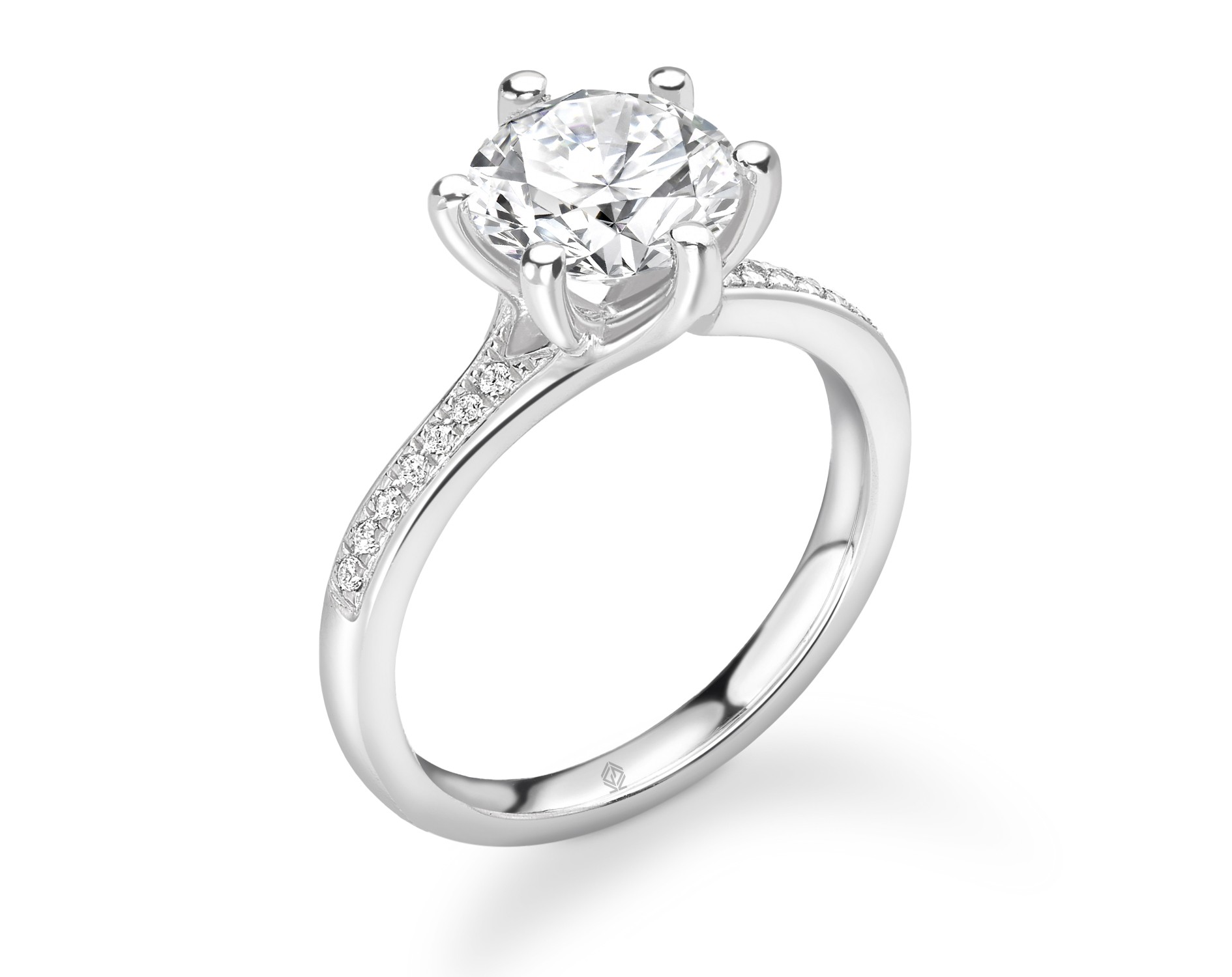 18K WHITE GOLD ROUND CUT 6 PRONGS DIAMOND ENGAGEMENT RING WITH CHANNEL SET SIDE STONES