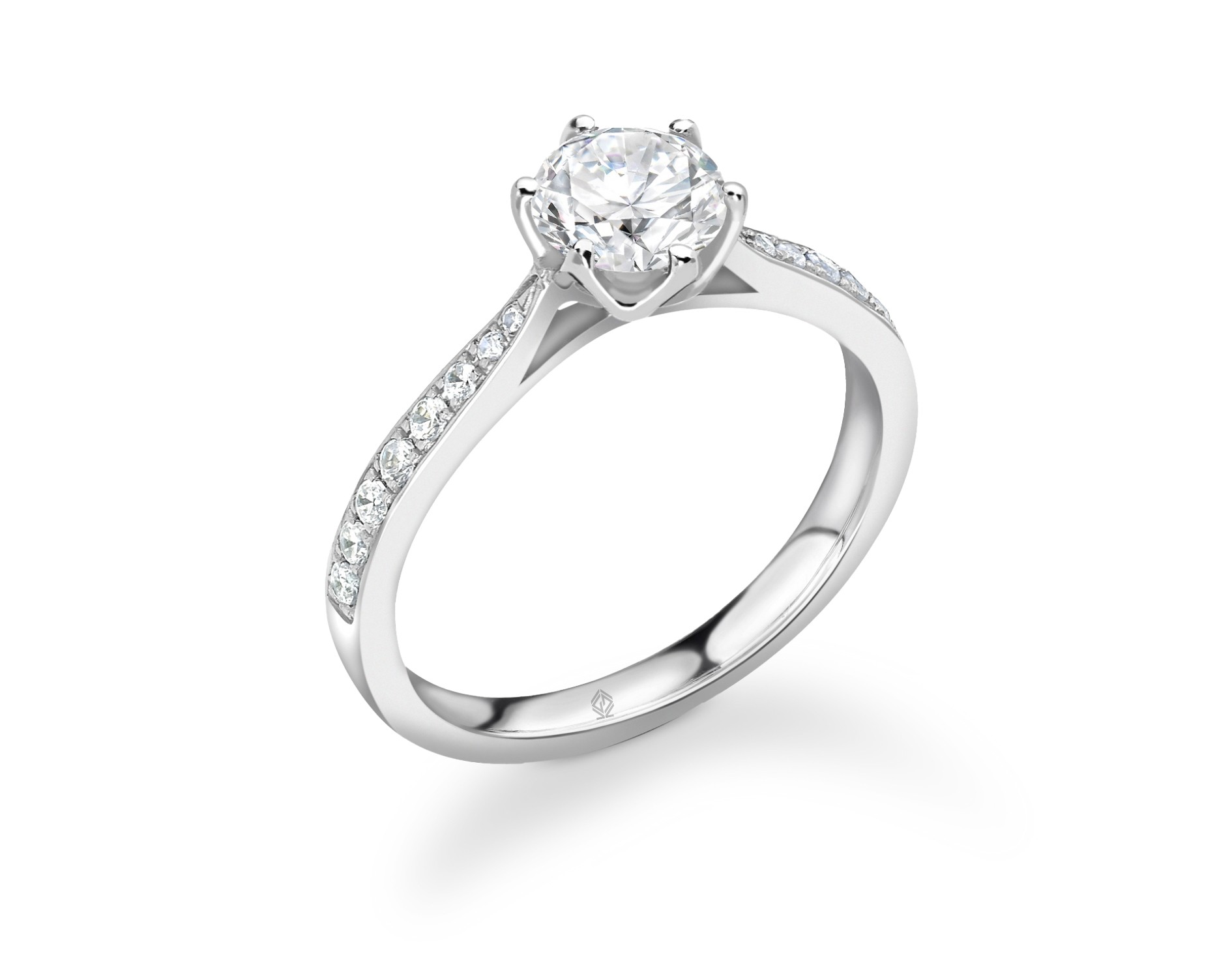 18K WHITE GOLD ROUND CUT 6 PRONGS DIAMOND ENGAGEMENT RING WITH SIDE STONES CHANNEL SET