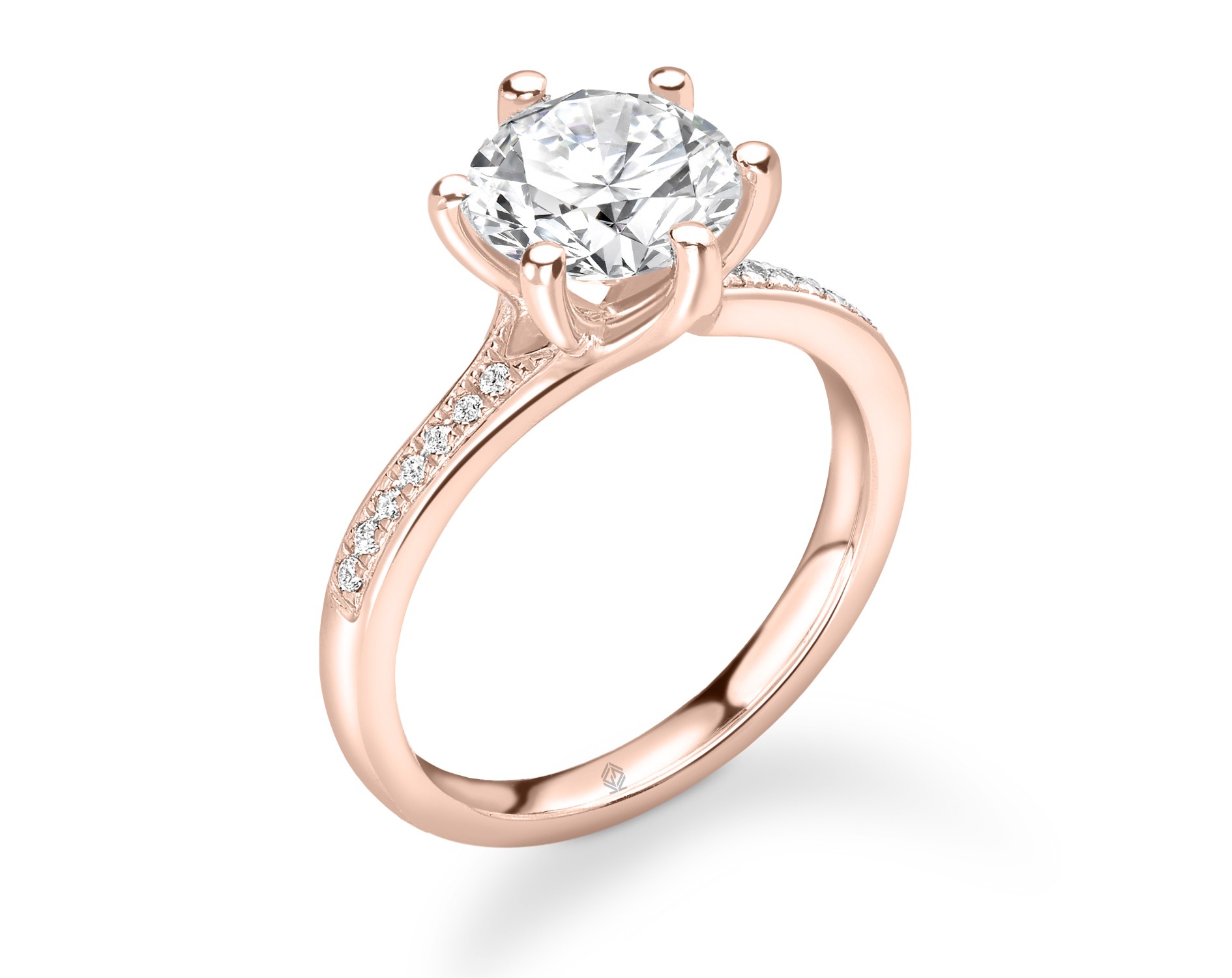 18K ROSE GOLD ROUND CUT 6 PRONGS DIAMOND ENGAGEMENT RING WITH CHANNEL SET SIDE STONES