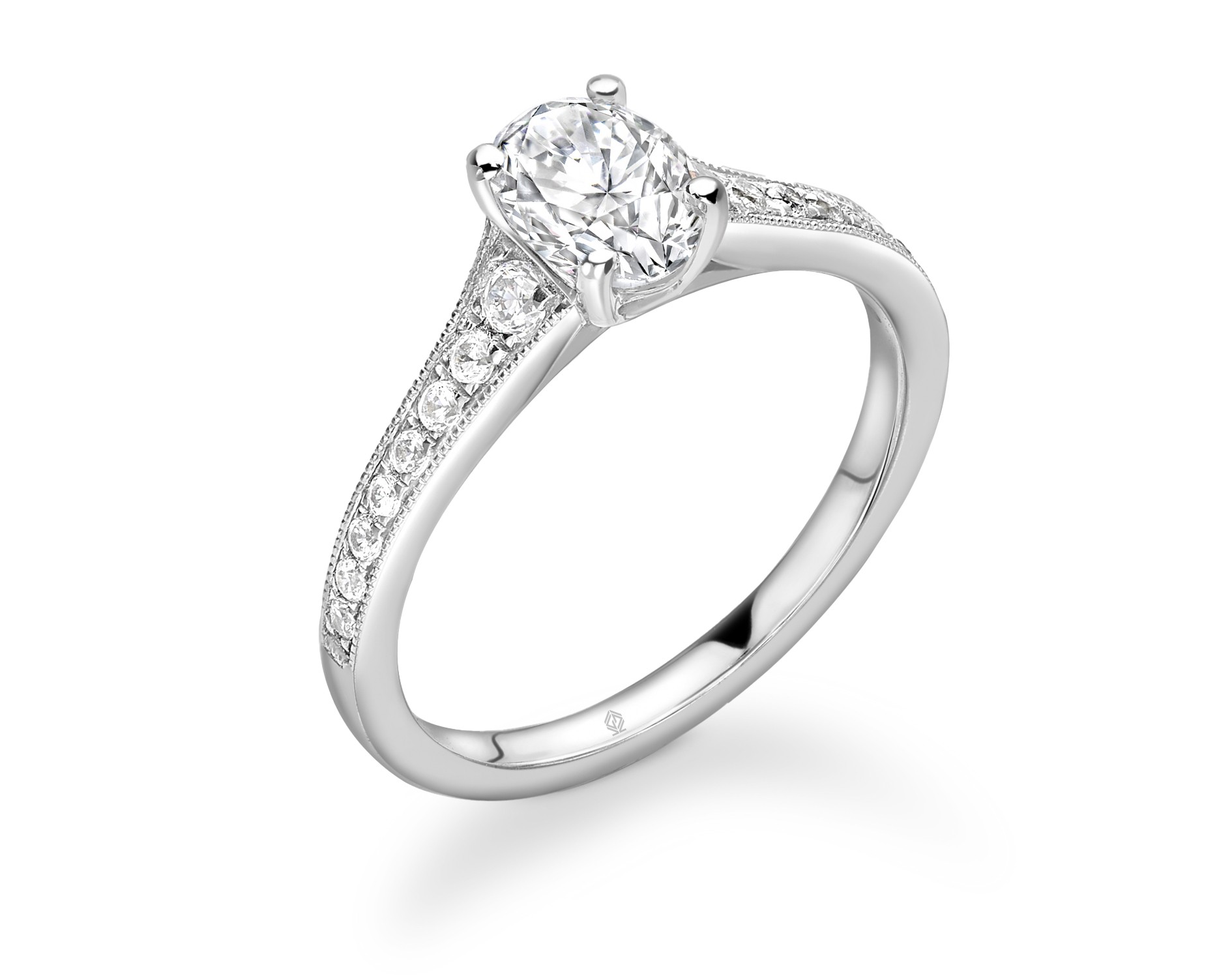 18K WHITE GOLD OVAL CUT 4 PRONGS DIAMOND ENGAGEMENT RING WITH SIDE STONES CHANNEL SET