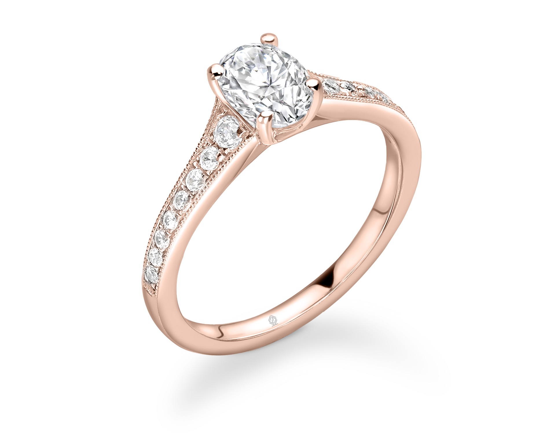 18K ROSE GOLD OVAL CUT 4 PRONGS DIAMOND ENGAGEMENT RING WITH SIDE STONES CHANNEL SET