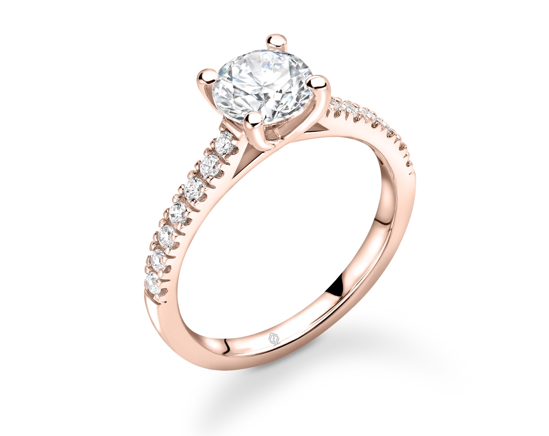 18K ROSE GOLD ROUND CUT 4 PRONGS DIAMOND ENGAGEMENT RING WITH SIDE STONES PAVE SET