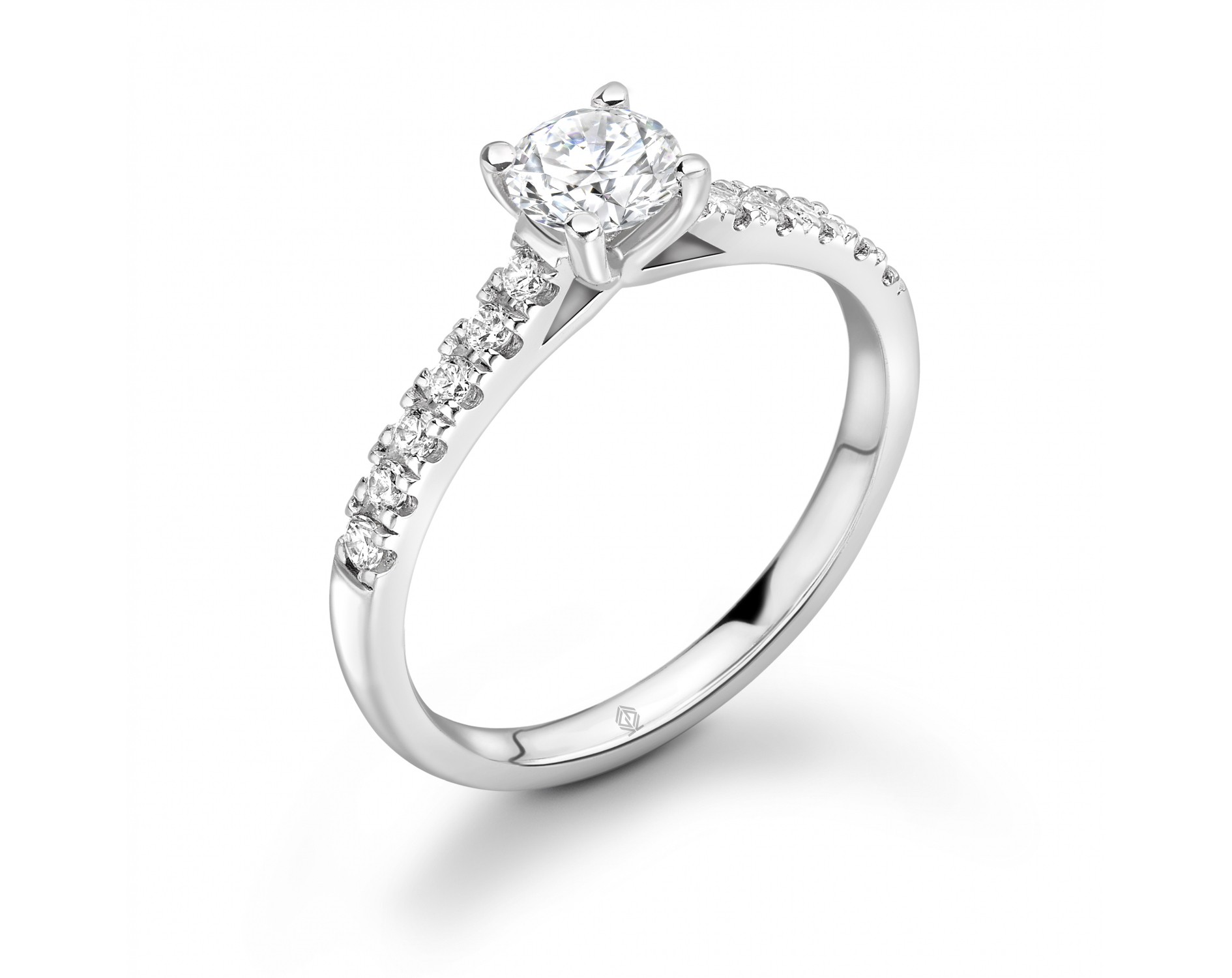 18K WHITE GOLD ROUND CUT 4 PRONGS DIAMOND ENGAGEMENT RING WITH PAVE SET