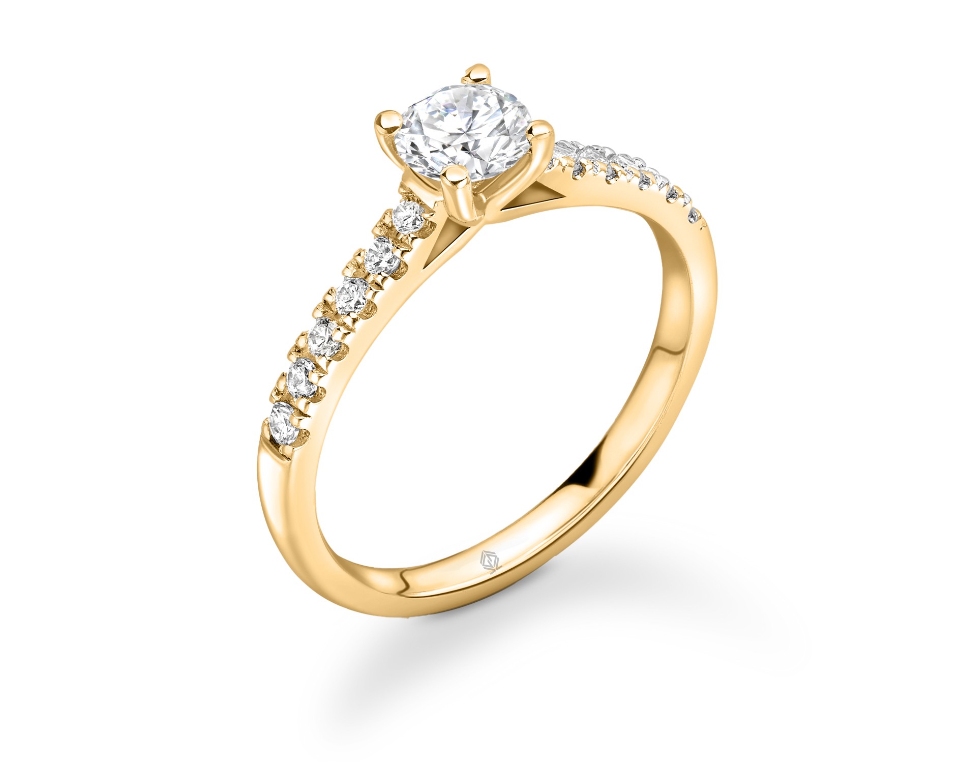 18K YELLOW GOLD ROUND CUT 4 PRONGS DIAMOND ENGAGEMENT RING WITH PAVE SET