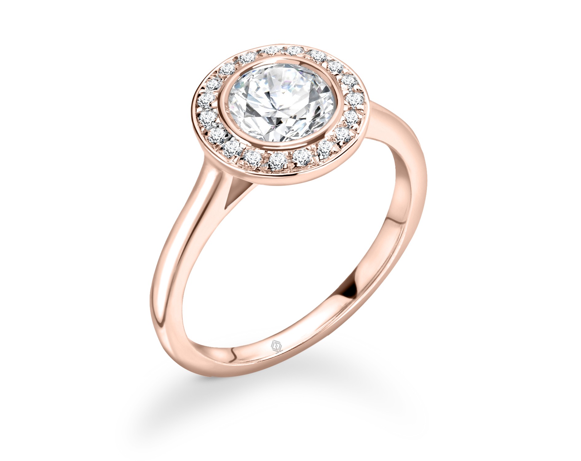 18K ROSE GOLD VINTAGE MILGRAIN HALO ROUND CUT DIAMOND RING