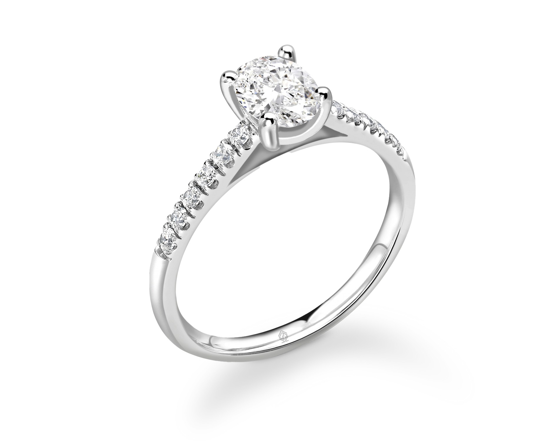 18K WHITE GOLD 4 PRONGS OVAL CUT DIAMOND ENGAGEMENT WITH SIDE STONES PAVE SET