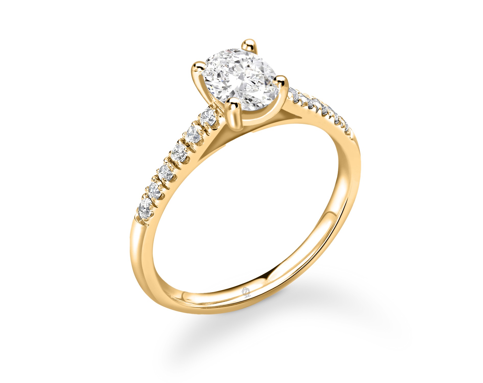 18K YELLOW GOLD 4 PRONGS OVAL CUT DIAMOND ENGAGEMENT WITH SIDE STONES PAVE SET