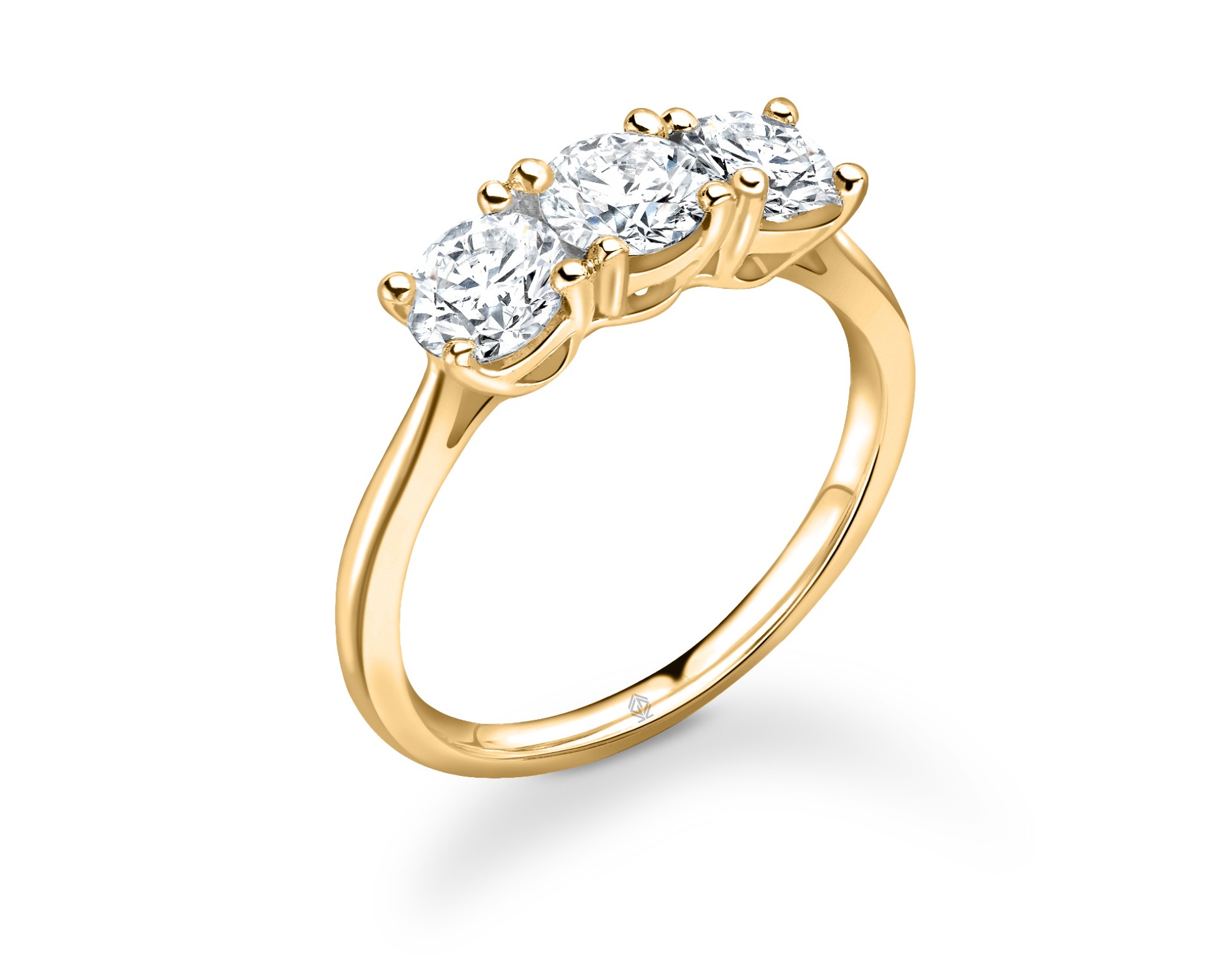 18K YELLOW GOLD ROUND CUT TRILOGY DIAMOND ENGAGEMENT RING