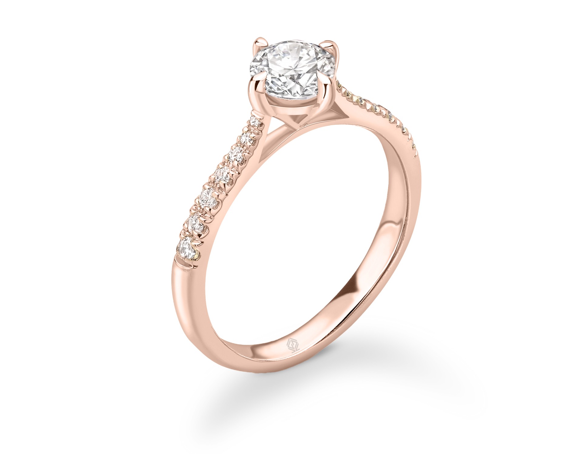 18K ROSE GOLD ROUND CUT 4 PRONGS DIAMOND ENGAGEMENT RING WITH SIDE STONES PAVE SET
