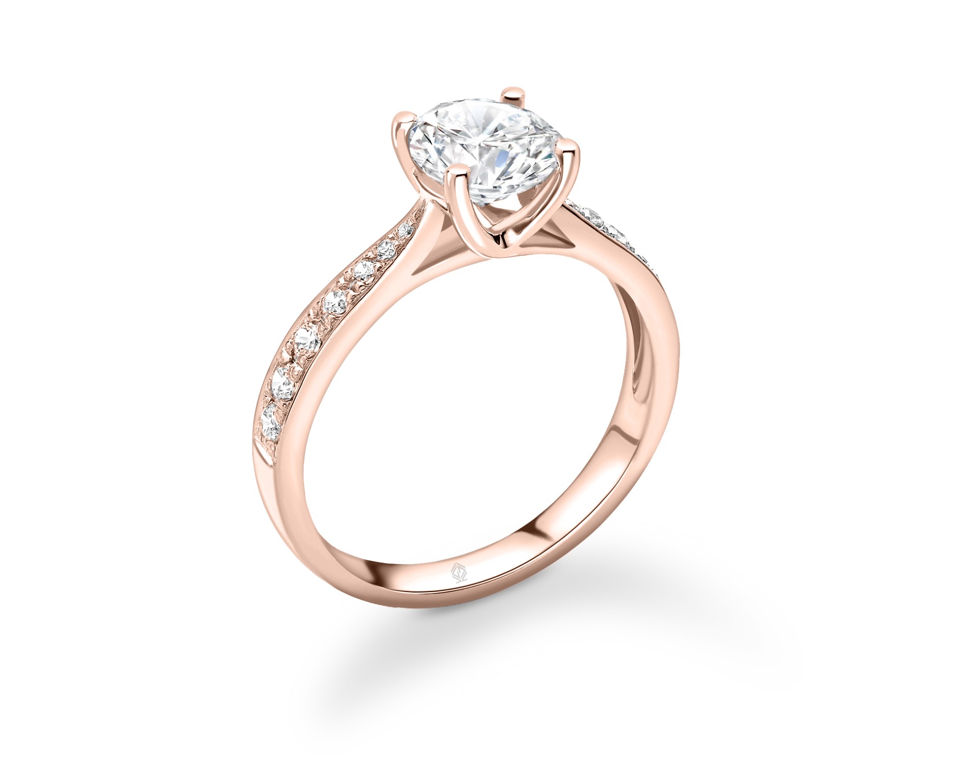 18K ROSE GOLD ROUND CUT 4 PRONGS DIAMOND ENGAGEMENT RING WITH SIDE STONES CHANNEL SET