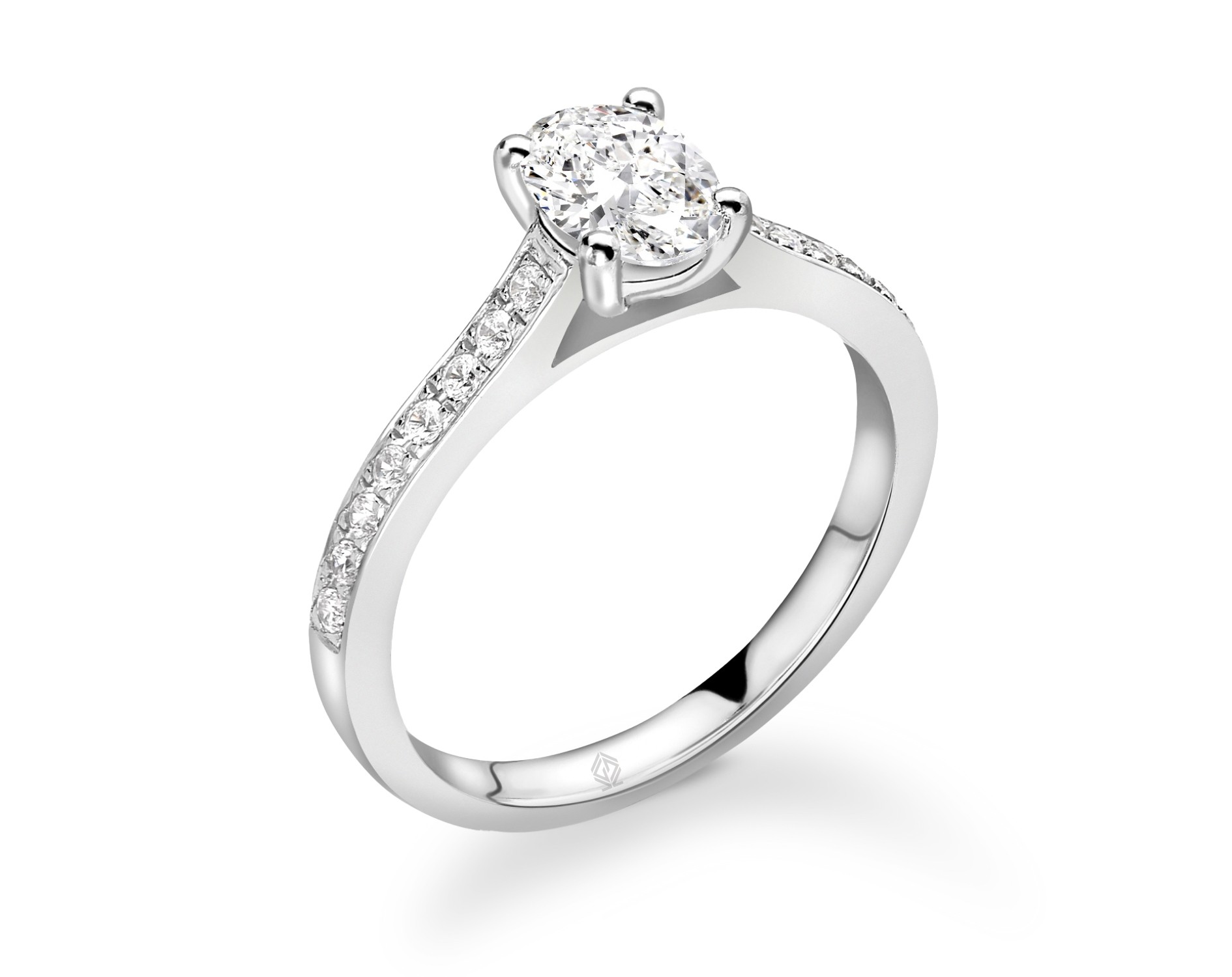 18K WHITE GOLD OVAL CUT 4 PRONGS DIAMOND ENGAGEMENT RING WITH SIDE STONES CHANNEL SET